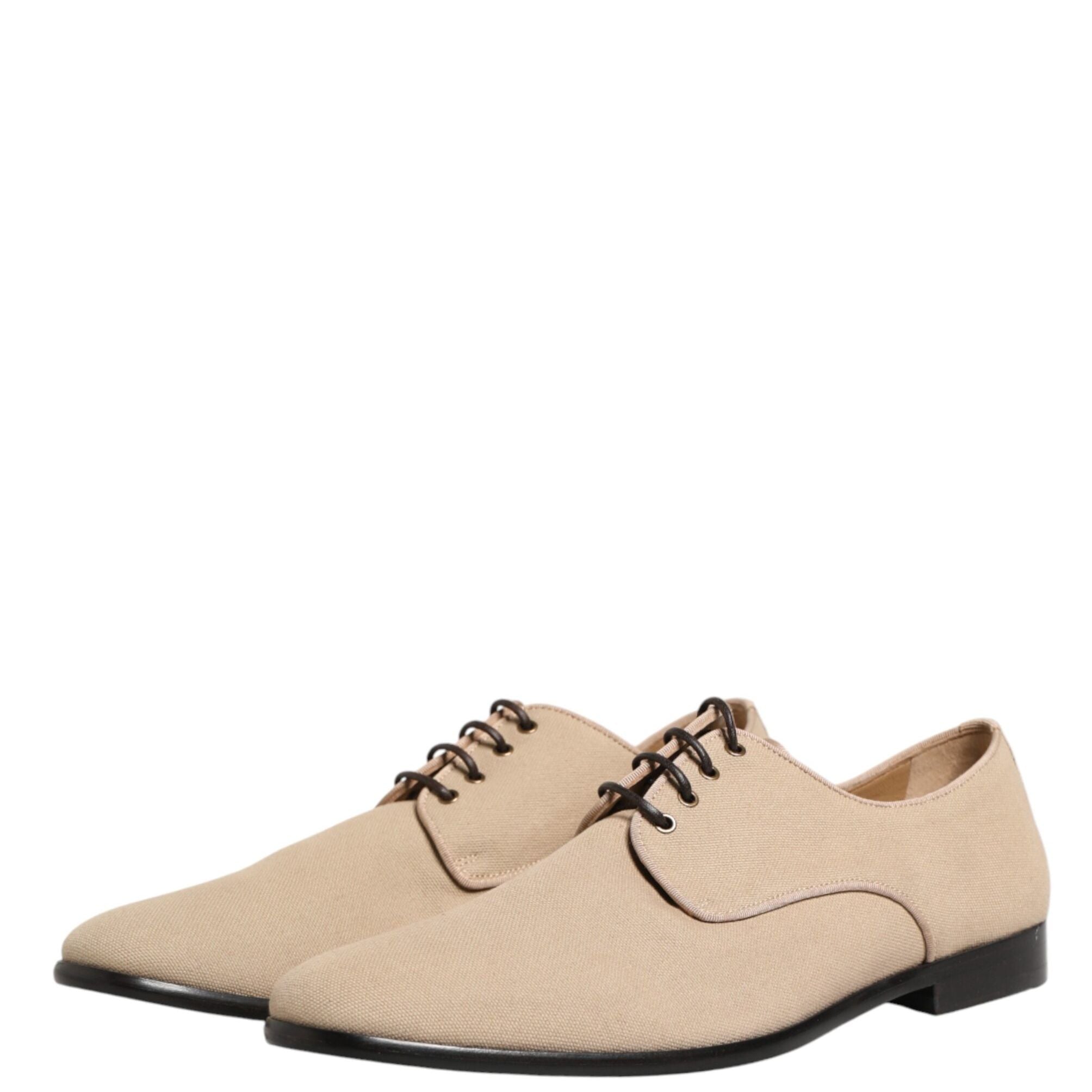 Dolce & Gabbana Beige Canvas Derby Lace Up Dress Men Shoes