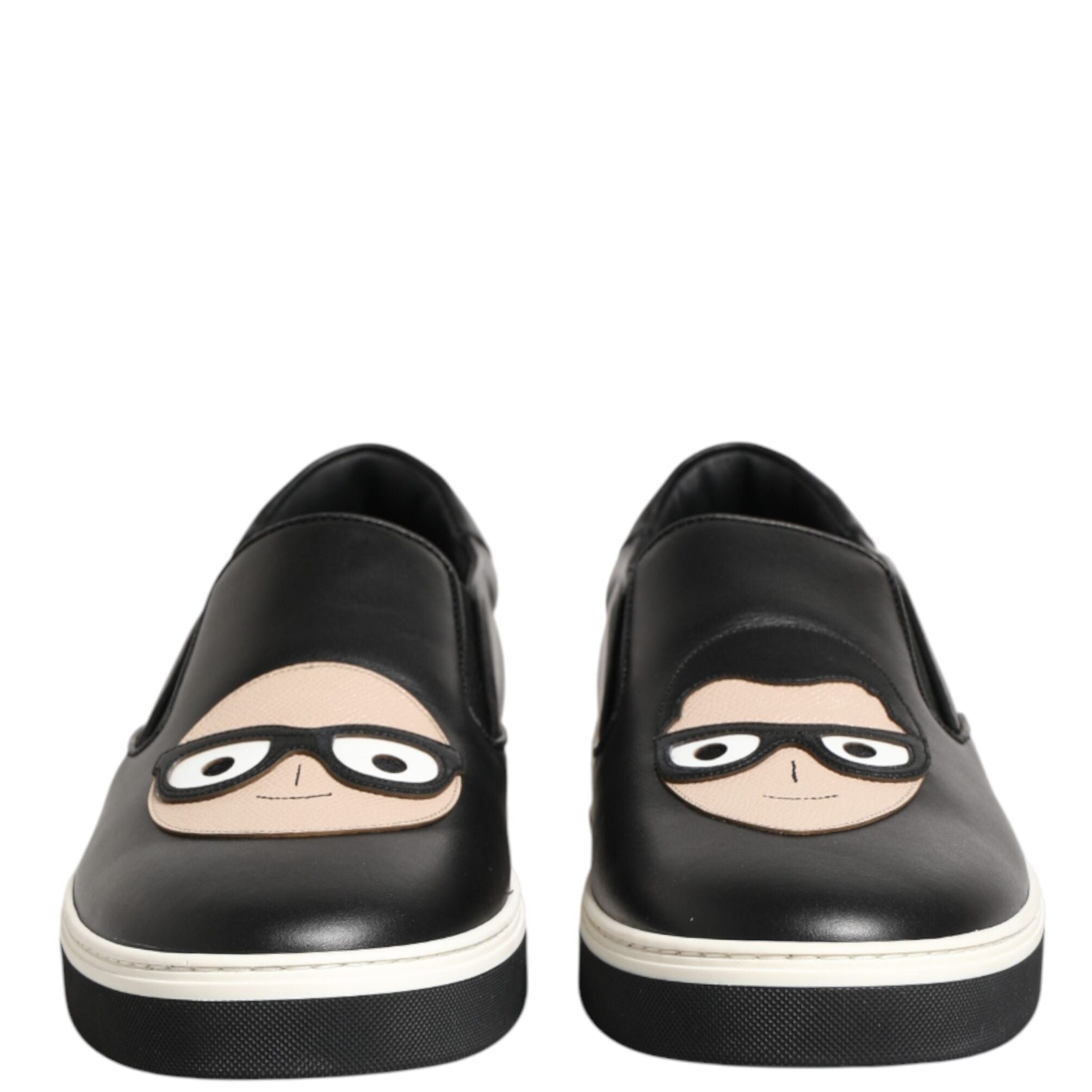 Dolce & Gabbana Black Leather Signature Figures Sneakers Shoes