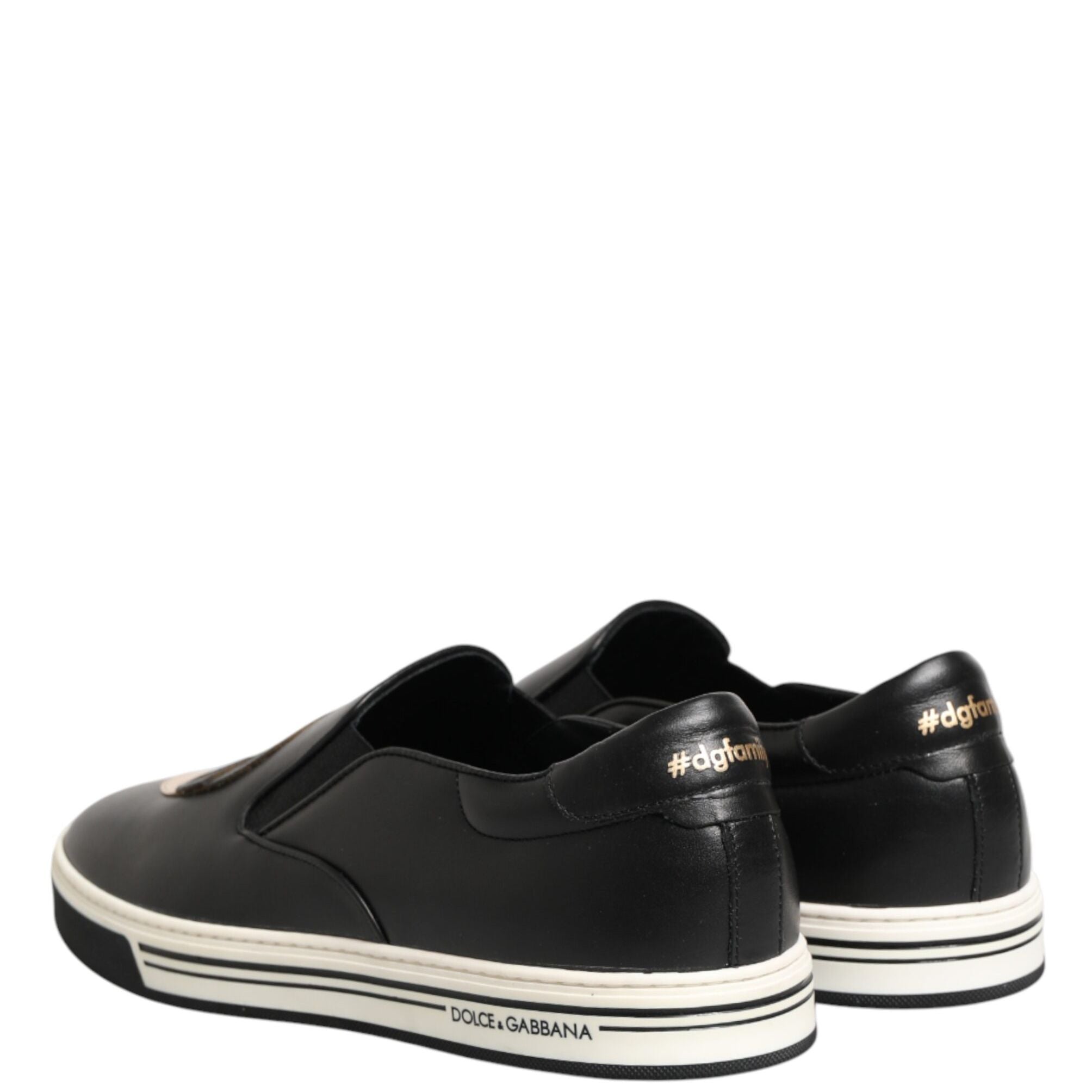 Dolce & Gabbana Black Leather Signature Figures Sneakers Shoes