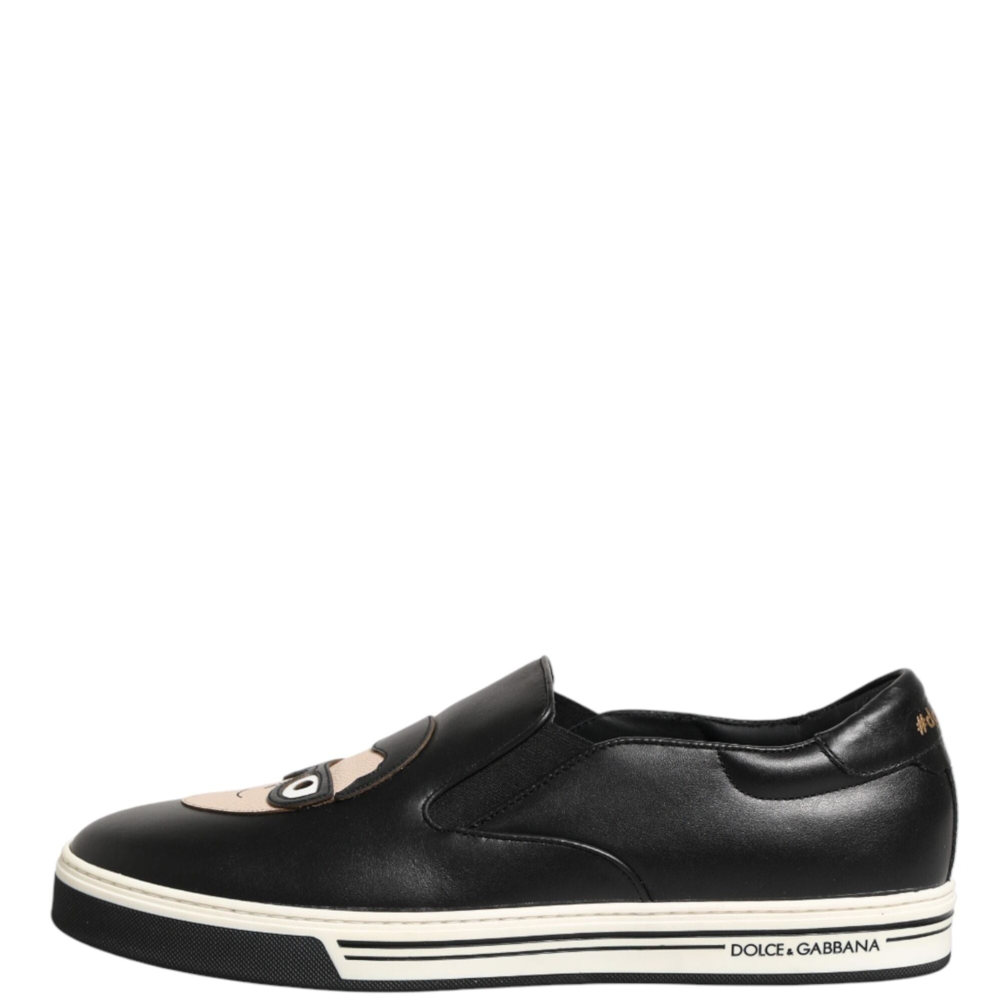 Dolce & Gabbana Black Leather Signature Figures Sneakers Shoes