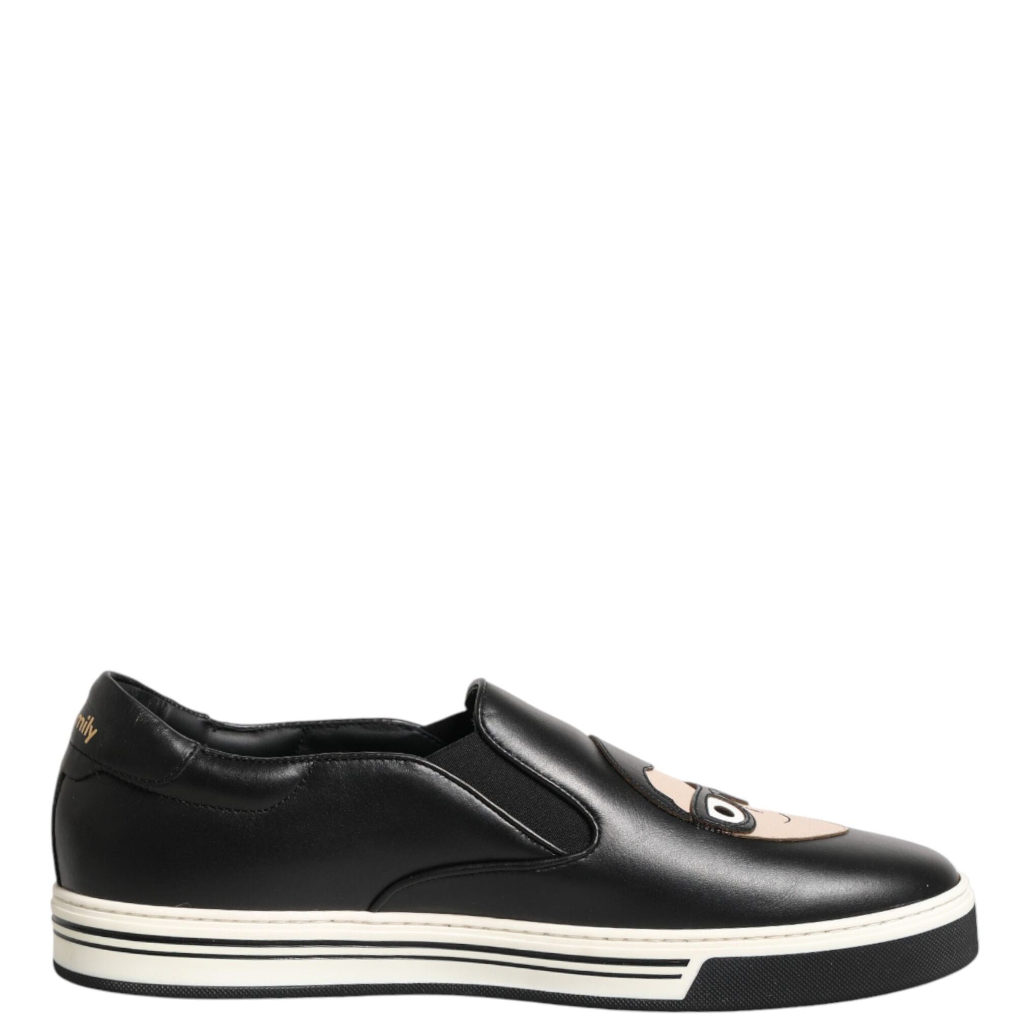 Dolce & Gabbana Black Leather Signature Figures Sneakers Shoes