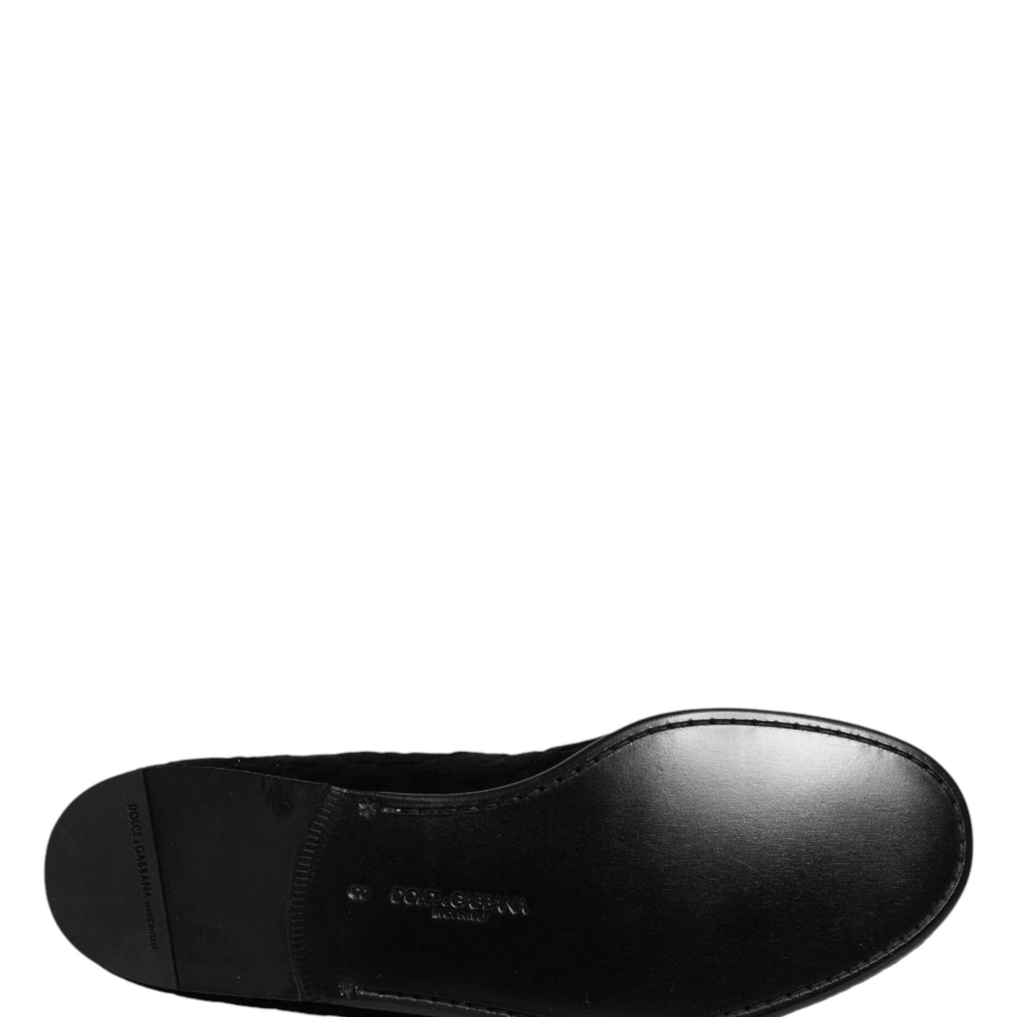 Dolce & Gabbana Black Velvet Slip On Loafers Formal Men Shoes
