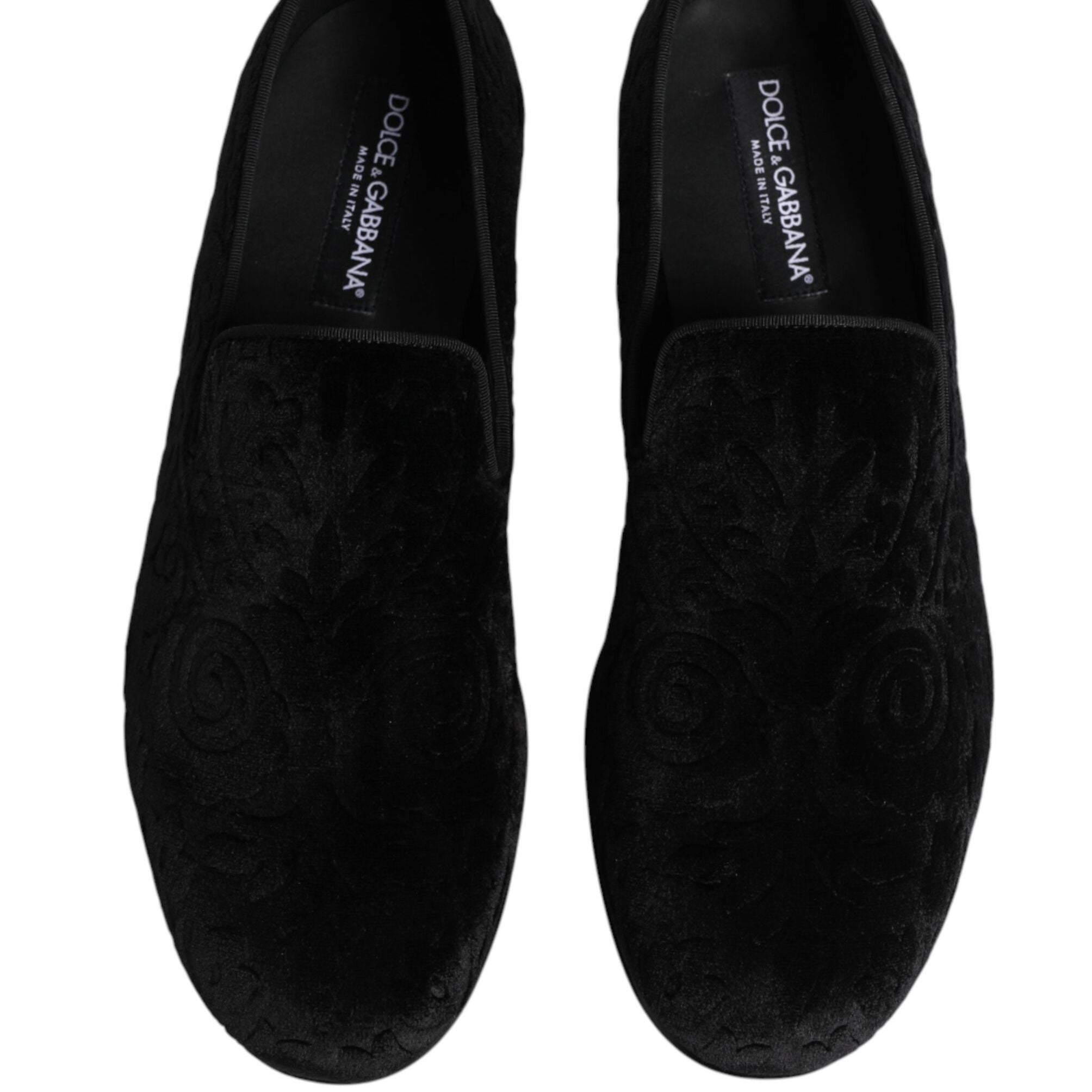 Dolce & Gabbana Black Velvet Slip On Loafers Formal Men Shoes