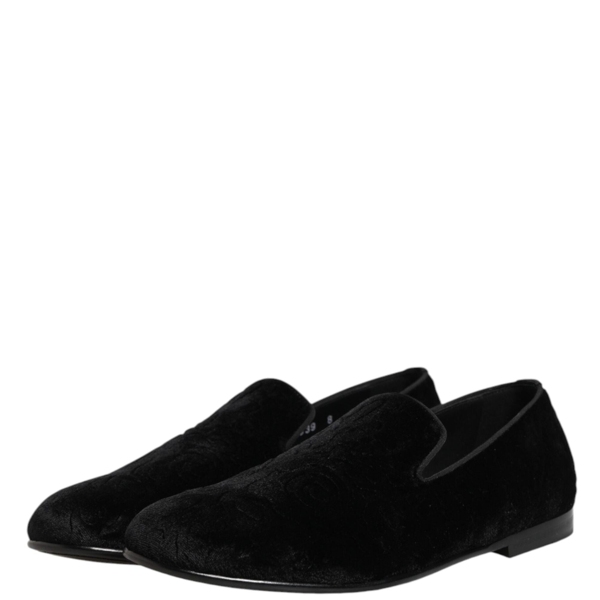 Dolce & Gabbana Black Velvet Slip On Loafers Formal Men Shoes