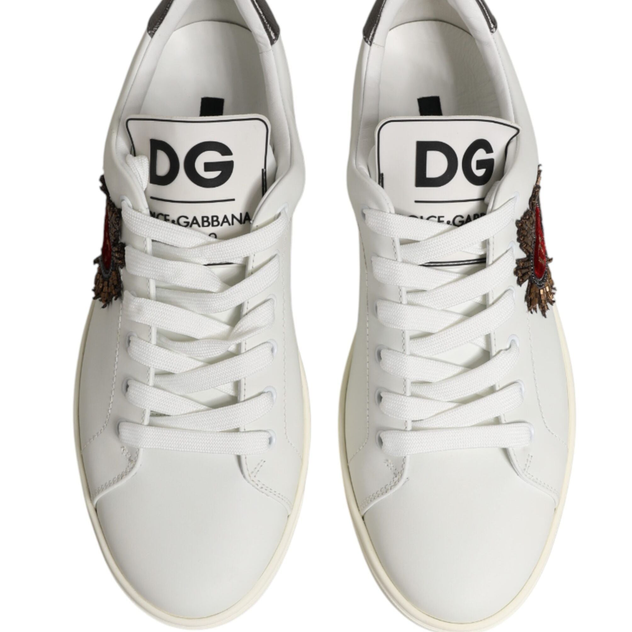 Dolce & Gabbana White Leather Sacred Heart Patch Sneakers Shoes