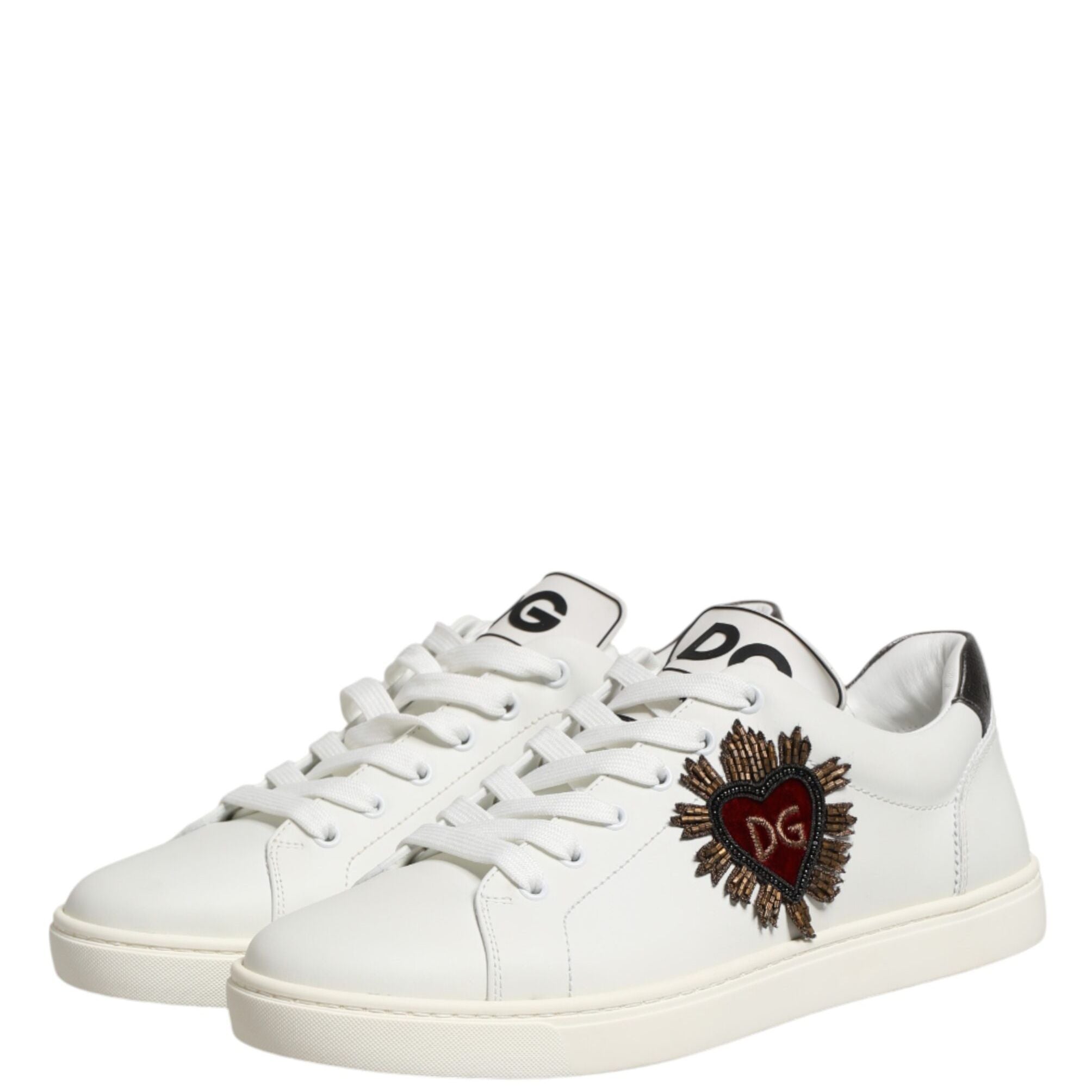 Dolce & Gabbana White Leather Sacred Heart Patch Sneakers Shoes