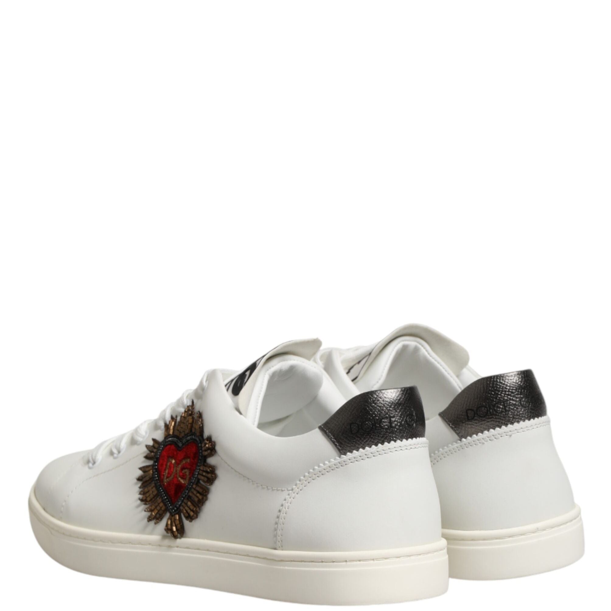 Dolce & Gabbana White Leather Sacred Heart Patch Sneakers Shoes