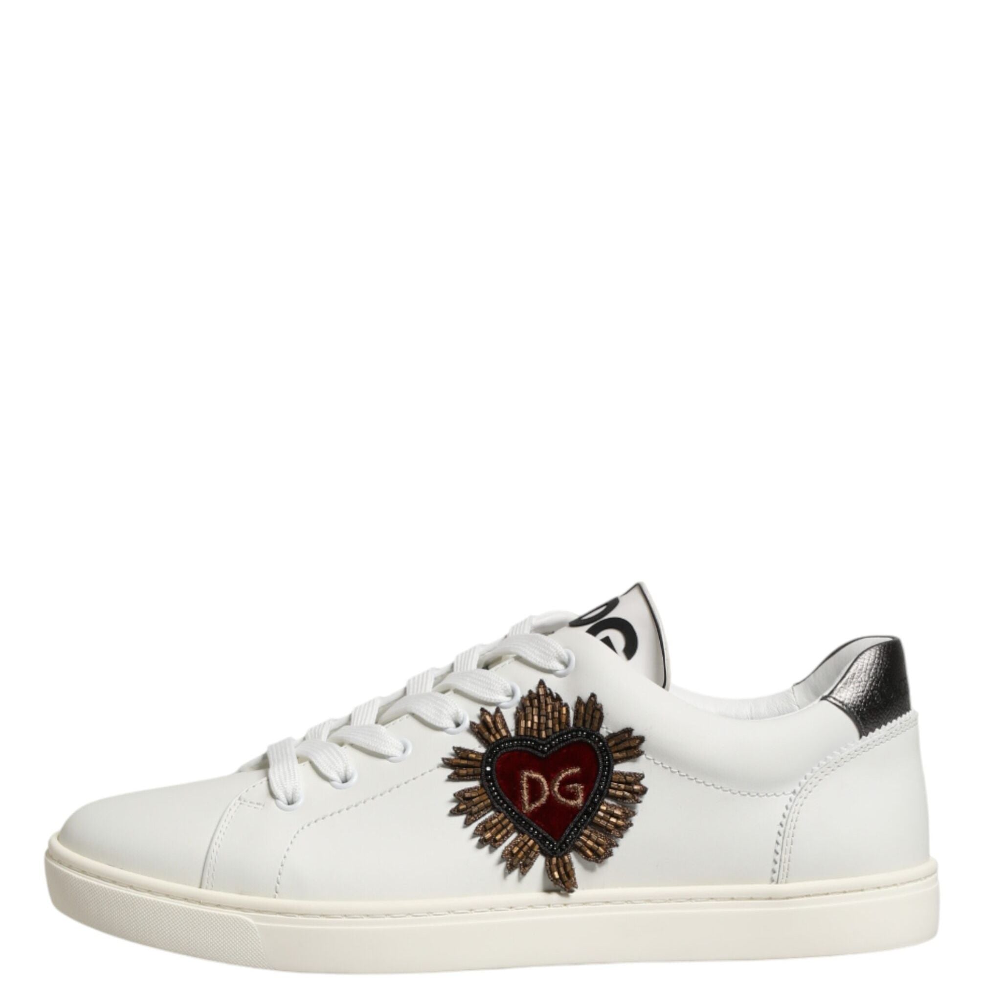 Dolce & Gabbana White Leather Sacred Heart Patch Sneakers Shoes
