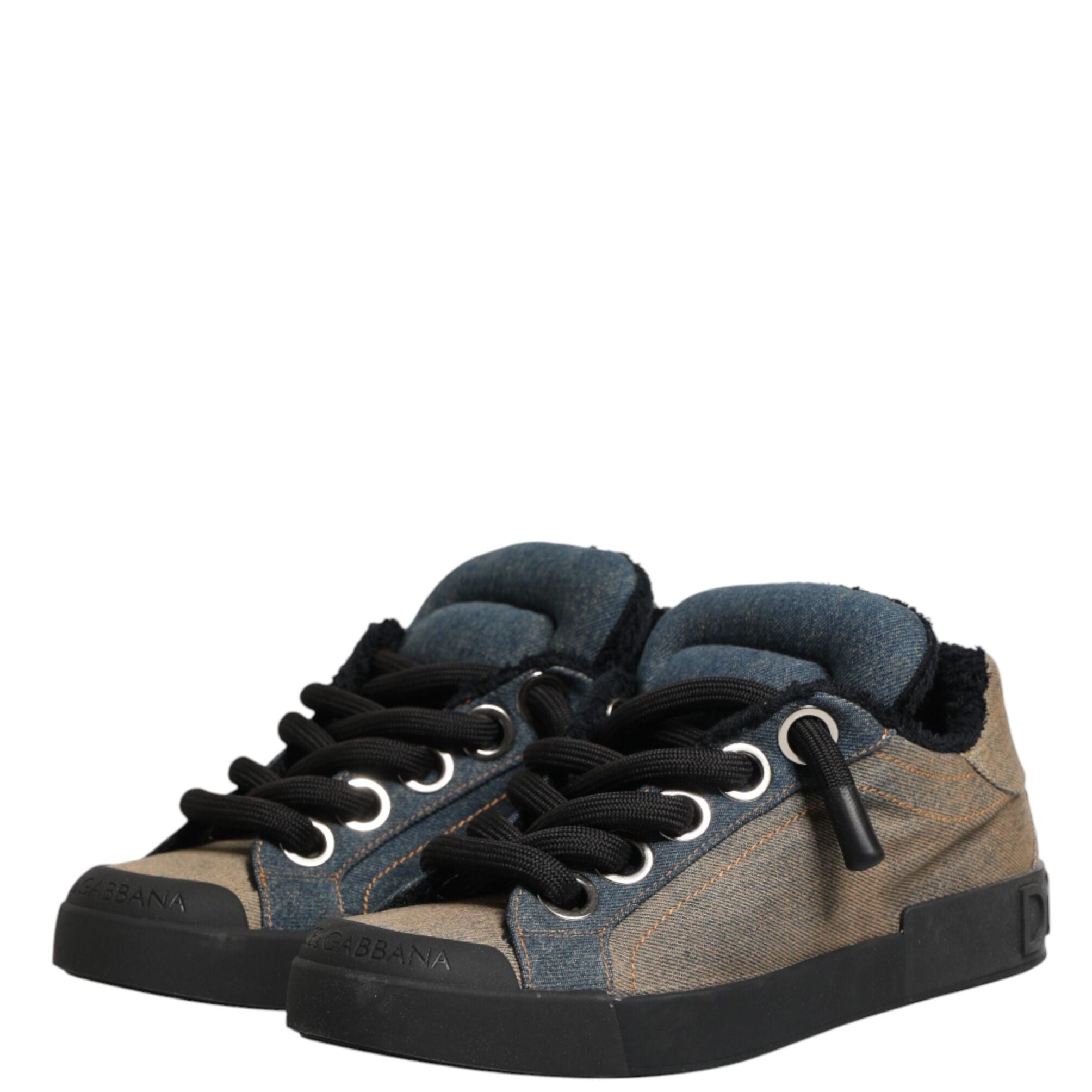 Dolce & Gabbana Multicolor Color Block Denim Low Top Sneakers Shoes
