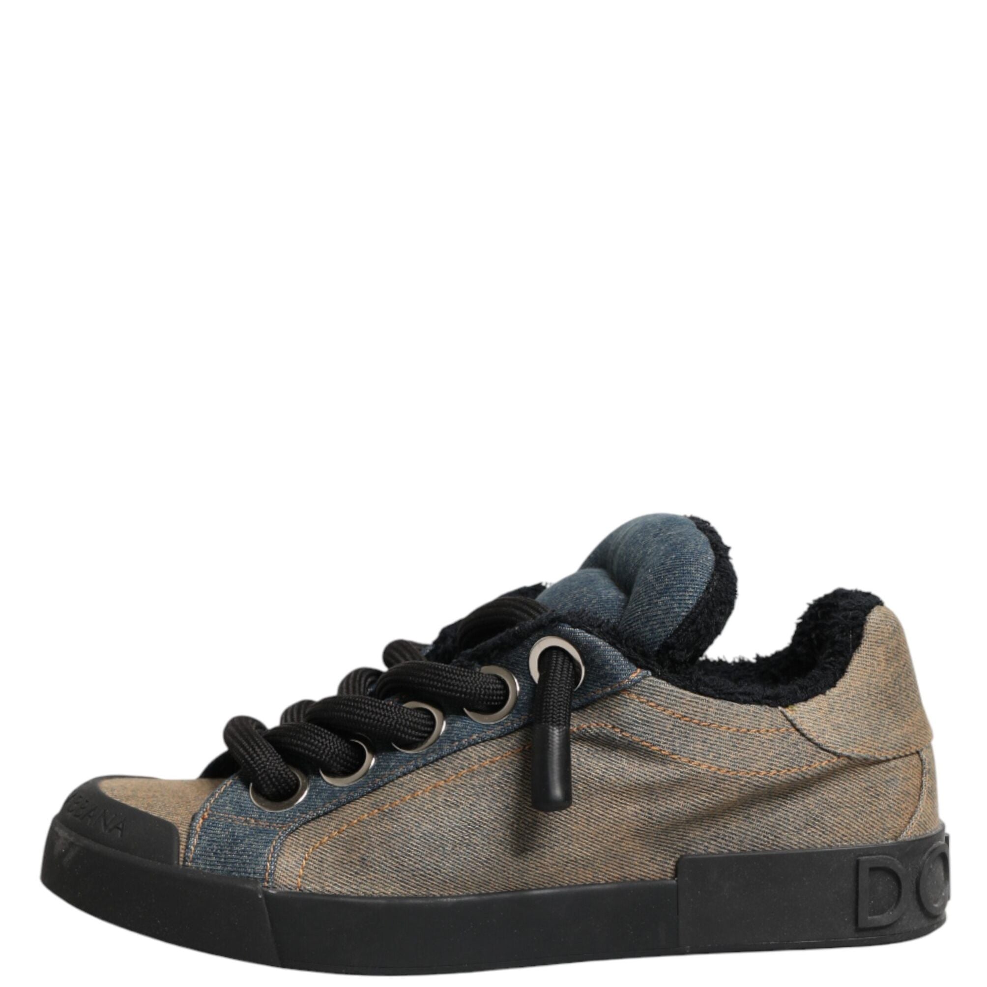 Dolce & Gabbana Multicolor Color Block Denim Low Top Sneakers Shoes
