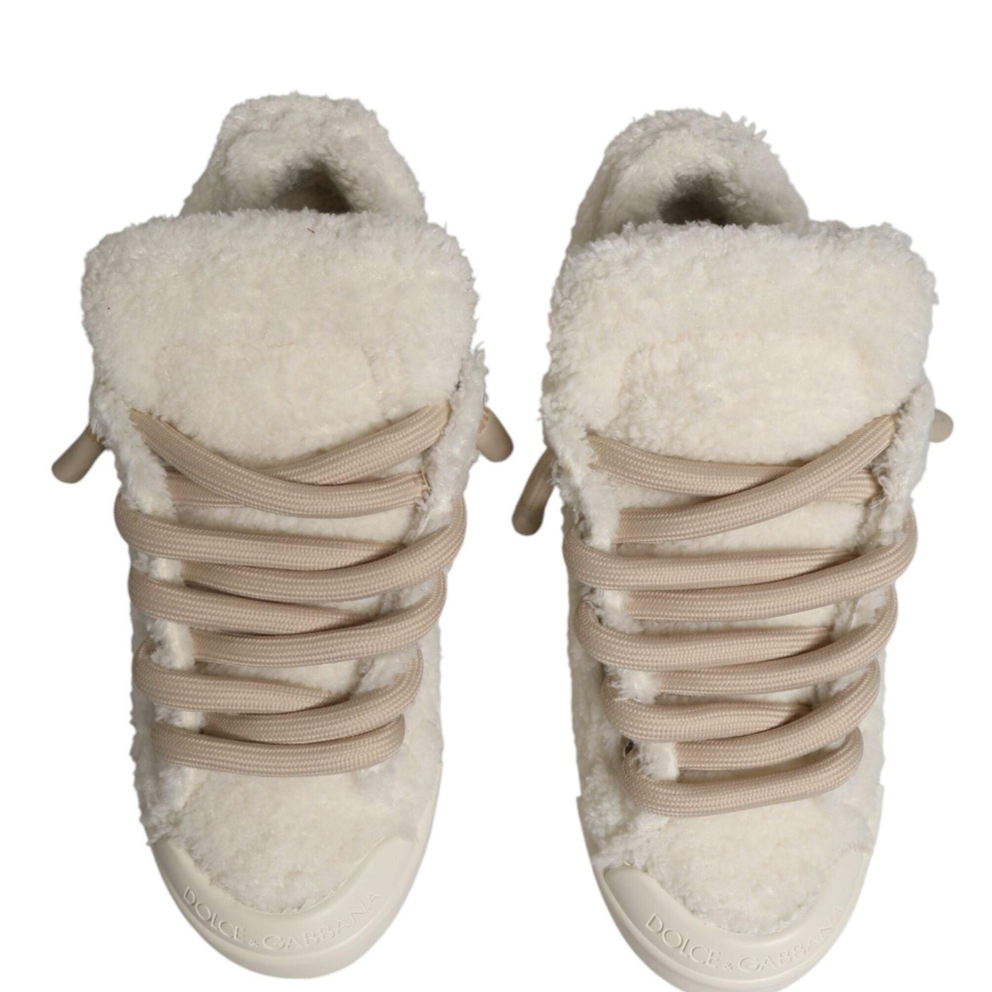 Dolce & Gabbana White Faux Shearling Low Top Sneakers Shoes