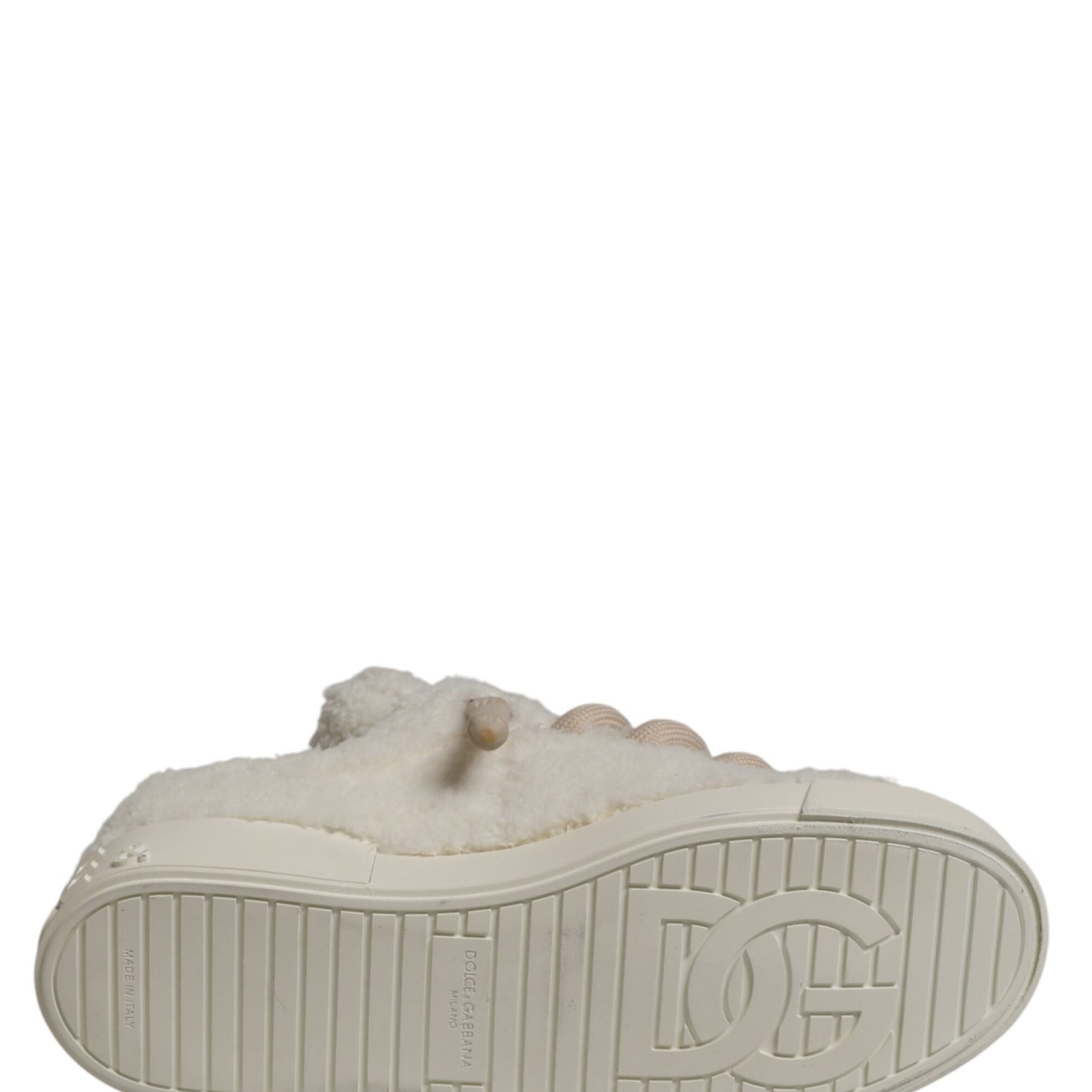 Dolce & Gabbana White Faux Shearling Low Top Sneakers Shoes
