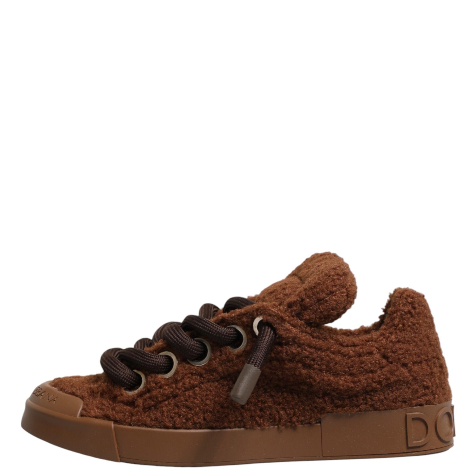 Dolce & Gabbana Brown Faux Shearling Low Top Sneakers Shoes