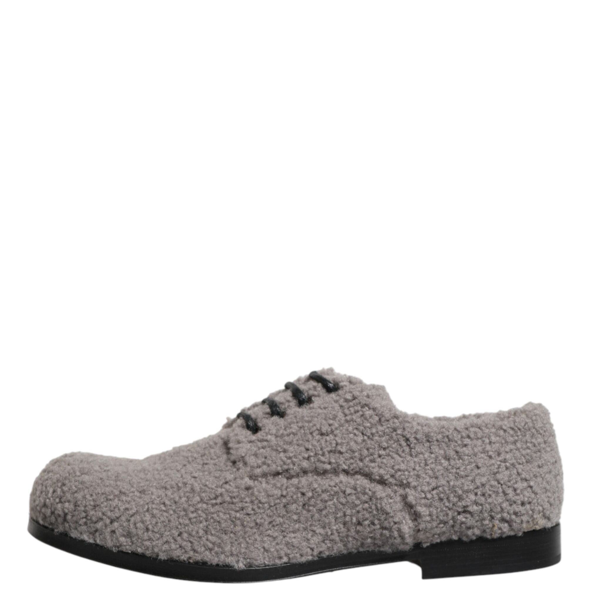 Dolce & Gabbana Gray Fleece Lace Up Men Derby Dress Shoes