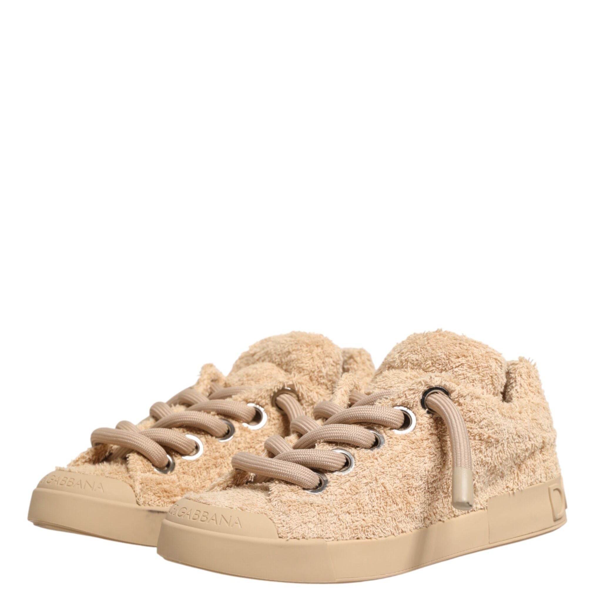 Dolce & Gabbana Shoes Beige Faux Shearling Low Top Sneakers