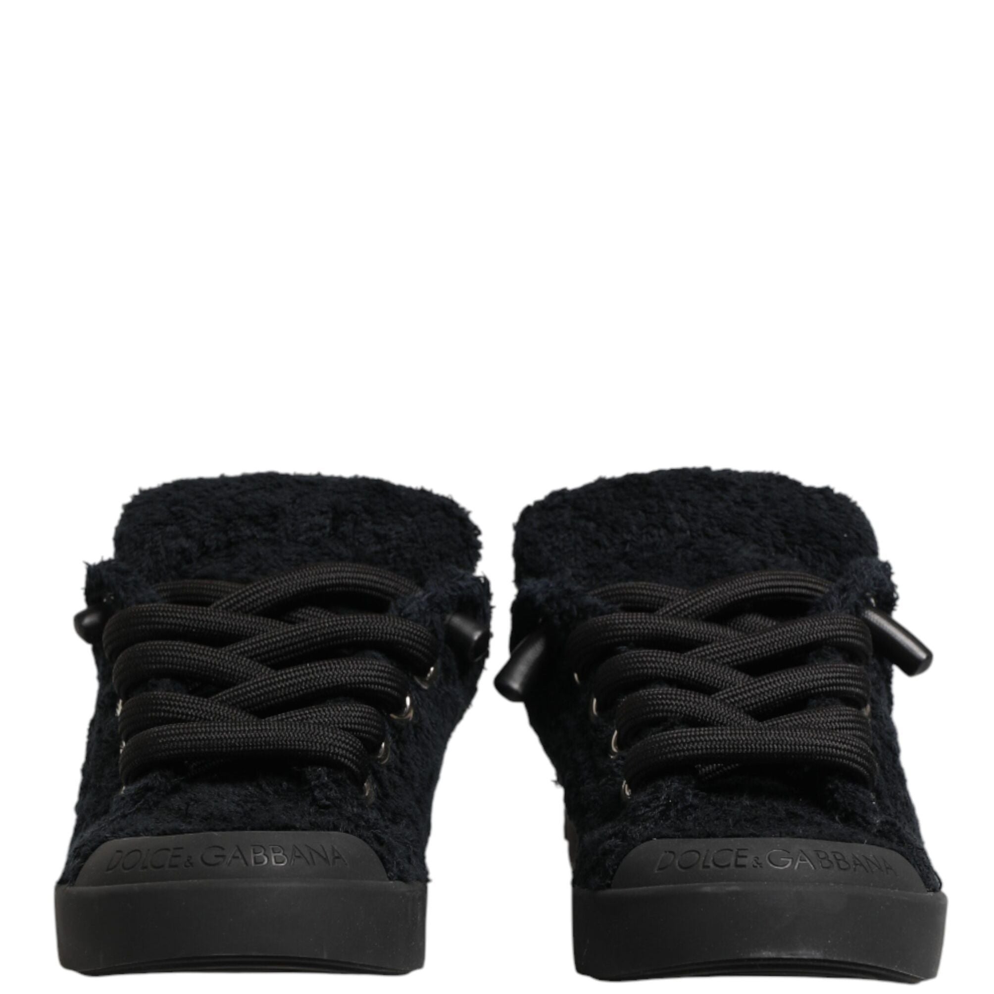 Dolce & Gabbana Black Faux Shearling Low Top Sneakers Shoes