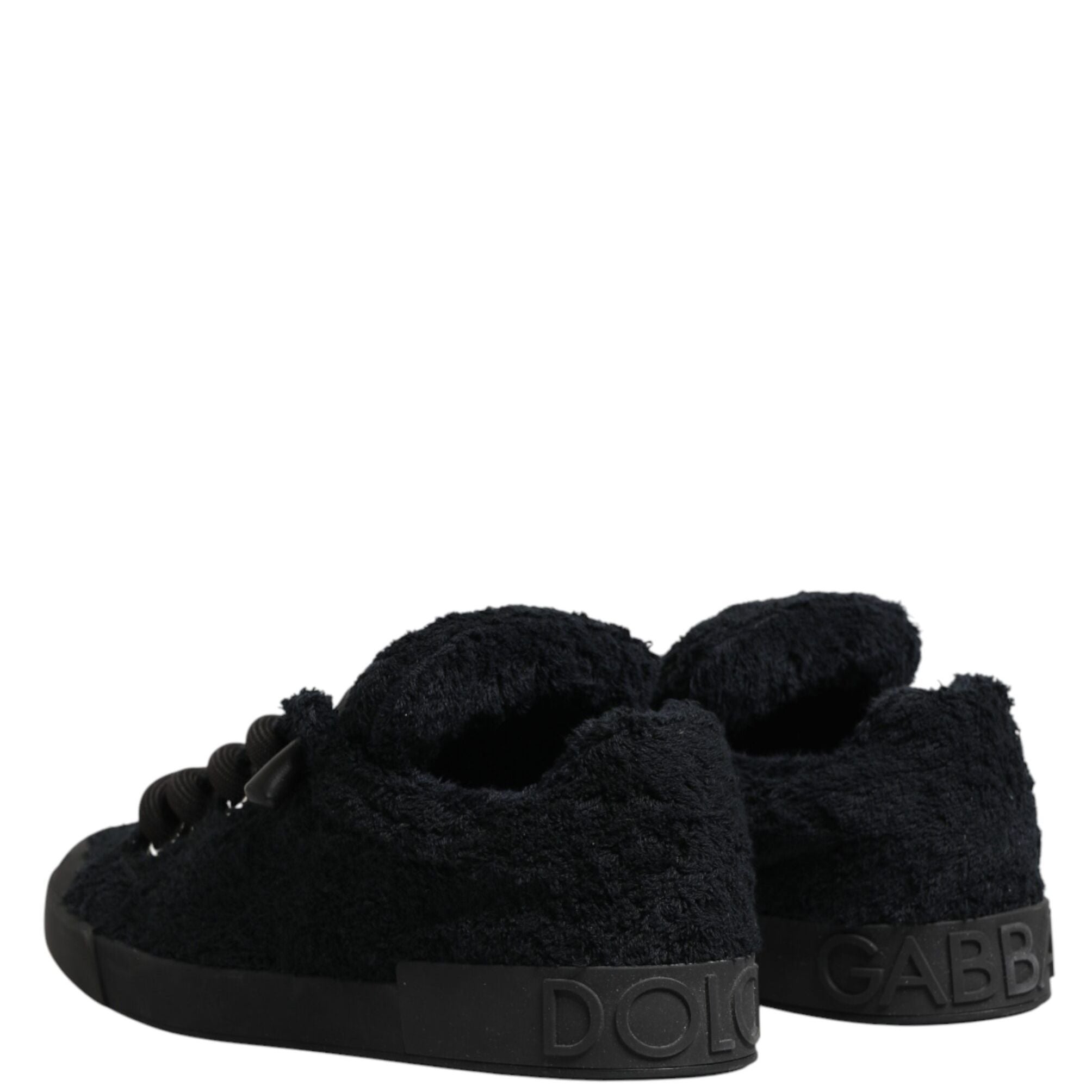 Dolce & Gabbana Black Faux Shearling Low Top Sneakers Shoes