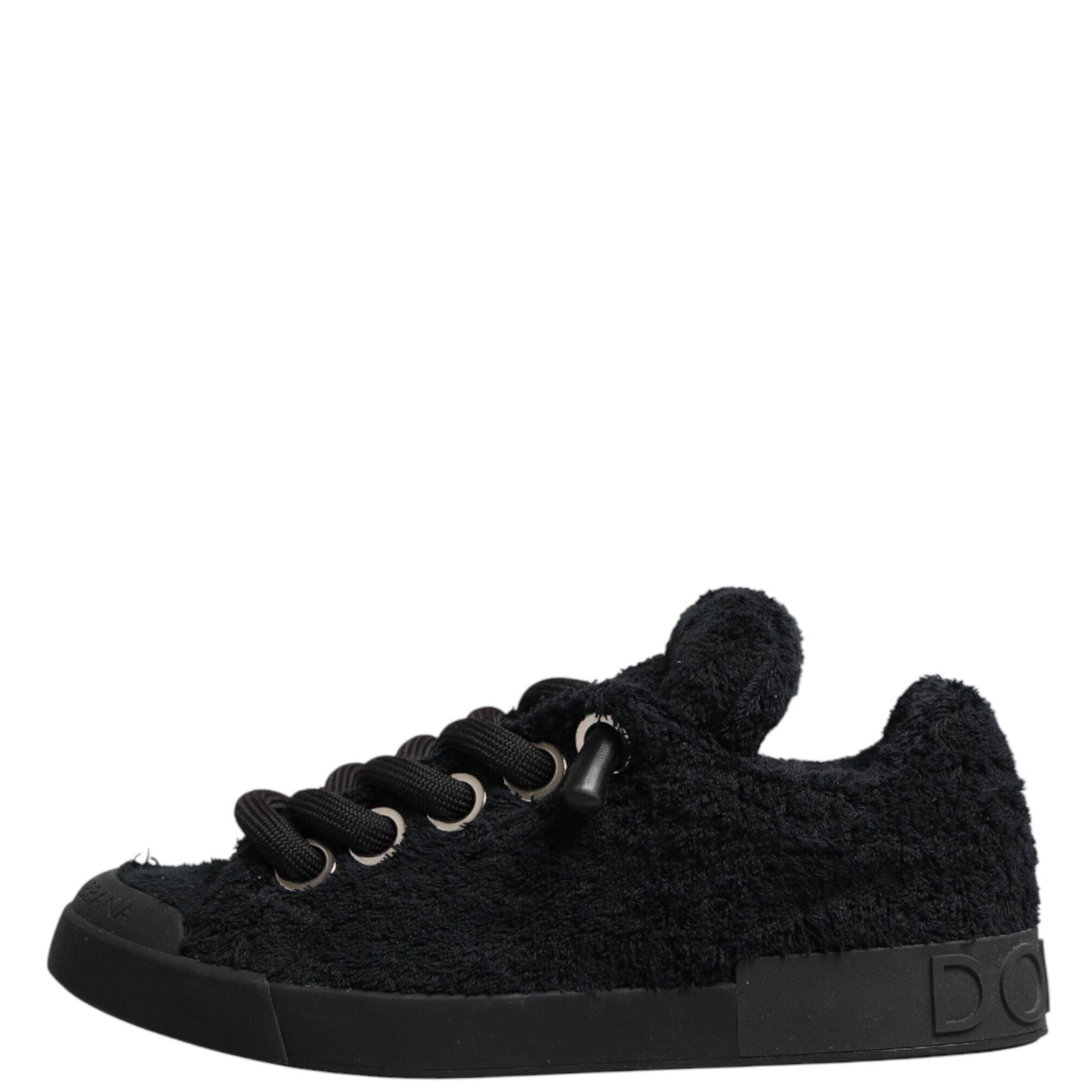Dolce & Gabbana Black Faux Shearling Low Top Sneakers Shoes