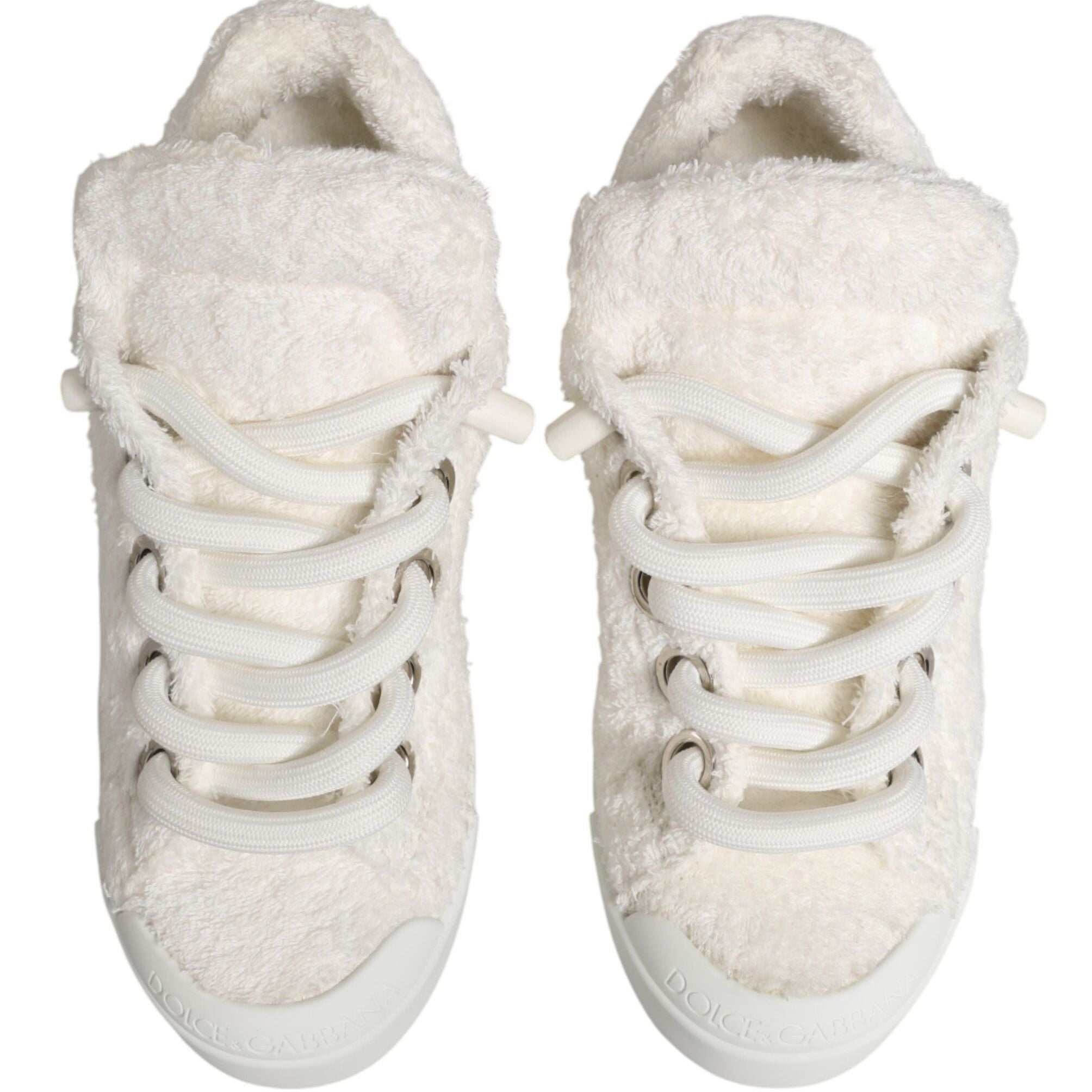 Dolce & Gabbana White Faux Shearling Low Top Sneakers Shoes