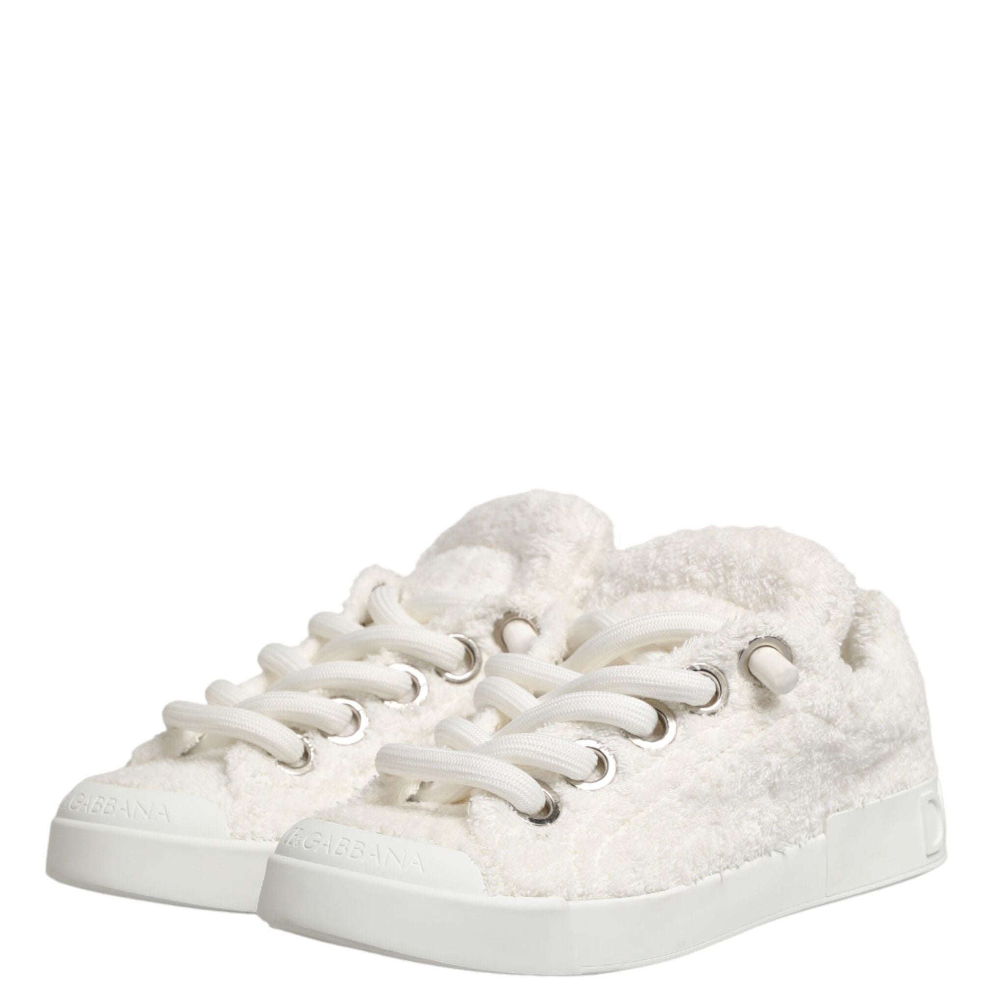Dolce & Gabbana White Faux Shearling Low Top Sneakers Shoes