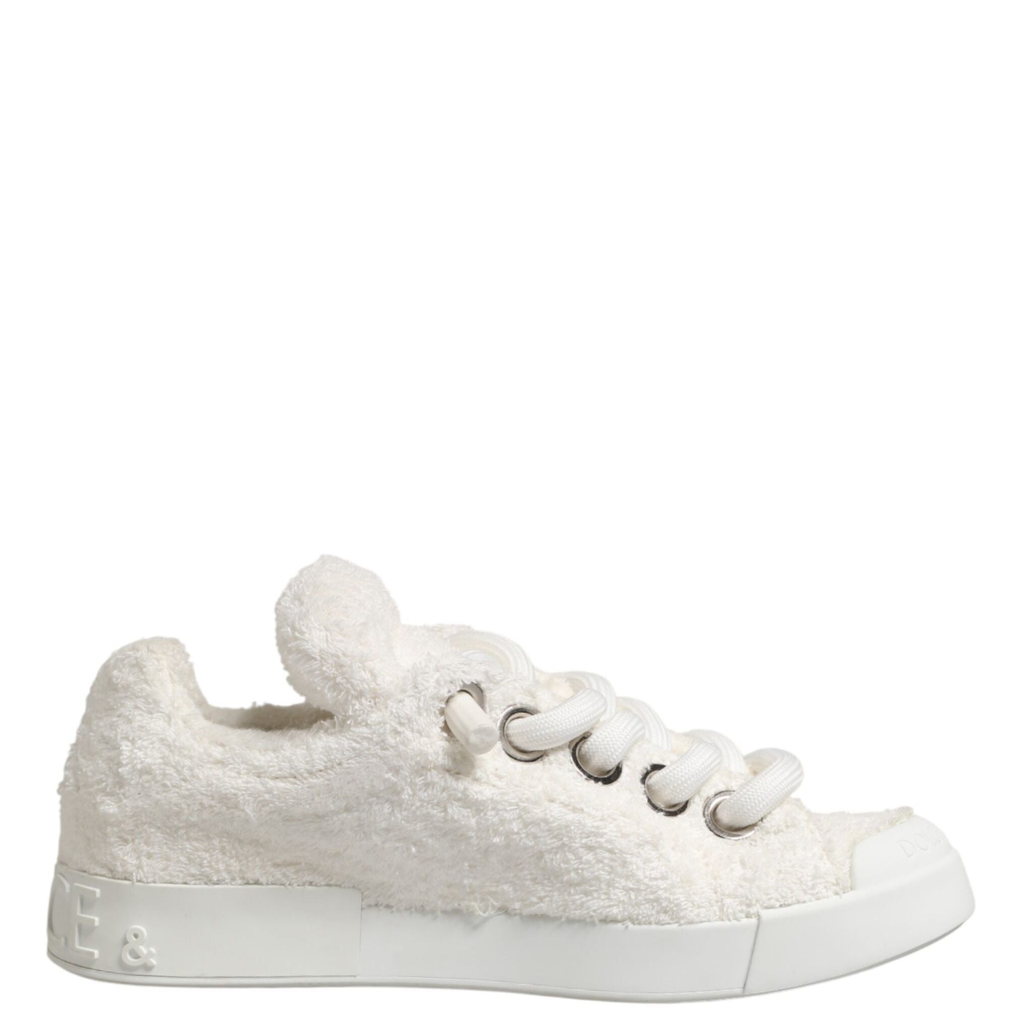 Dolce & Gabbana White Faux Shearling Low Top Sneakers Shoes