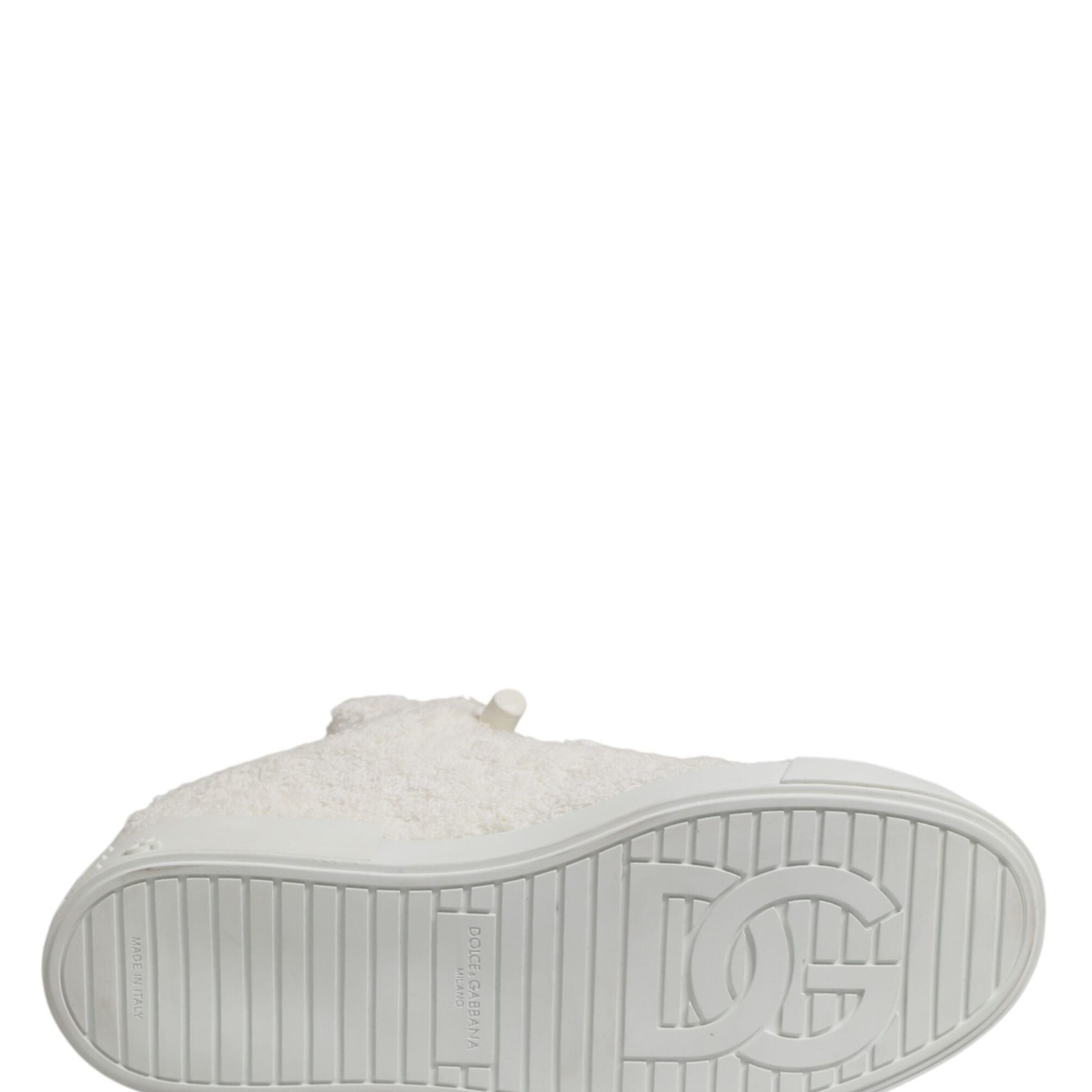 Dolce & Gabbana White Faux Shearling Low Top Sneakers Shoes