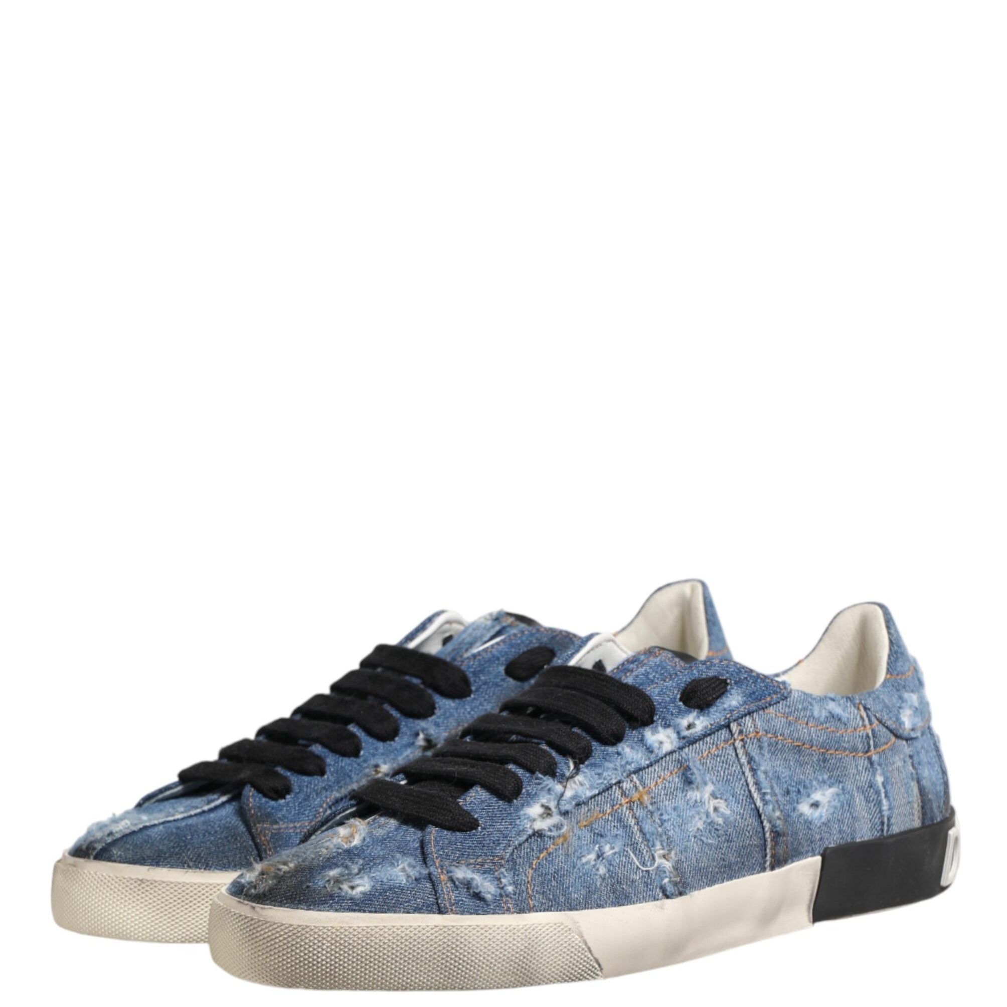 Dolce & Gabbana Blue Distressed Denim Low Top Sneakers Shoes