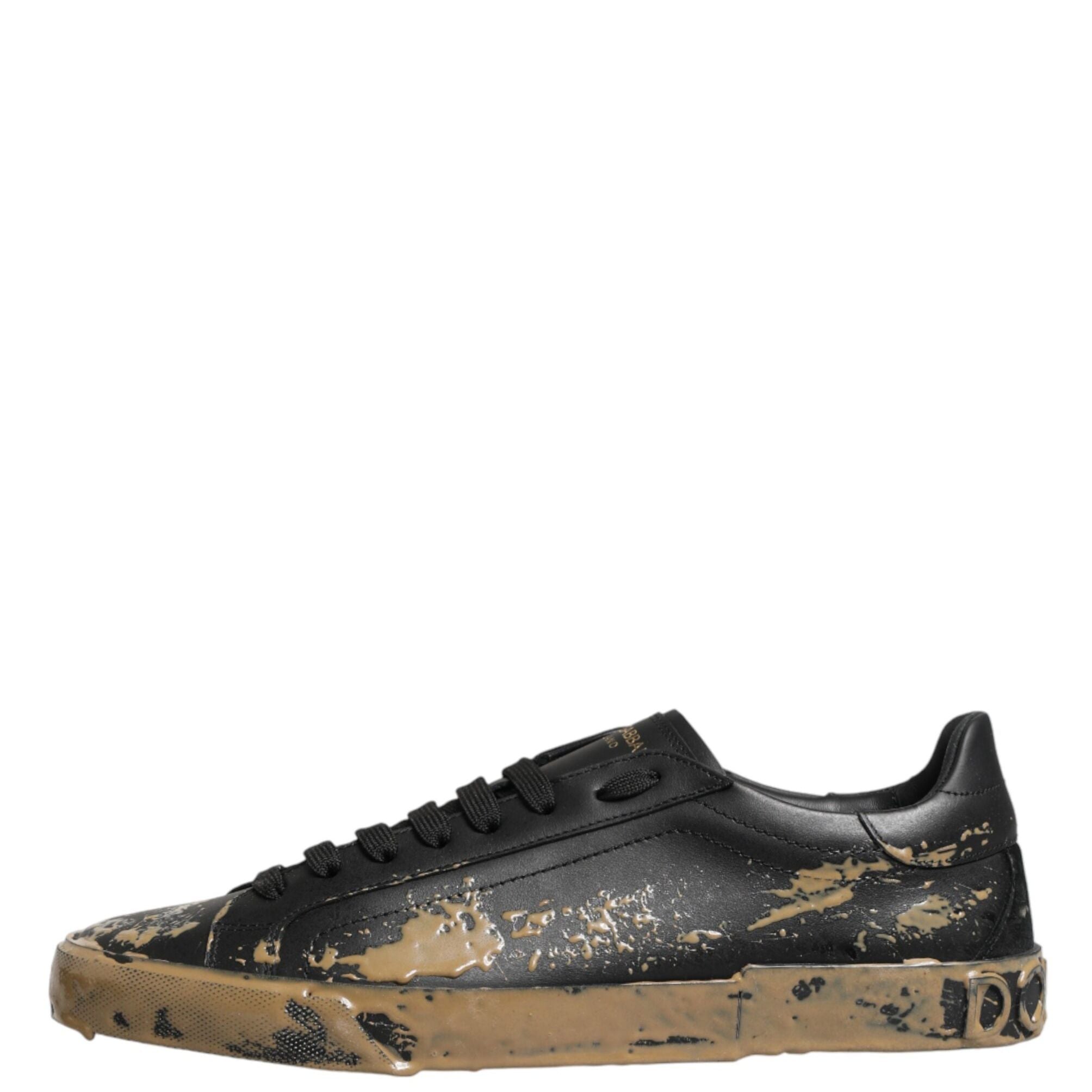 Dolce & Gabbana Black Portofino Mud Effect Low Top Sneakers Shoes