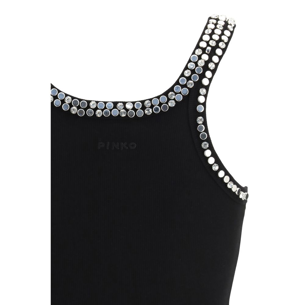 PINKO Black Cotton Sleeveles T-Shirt