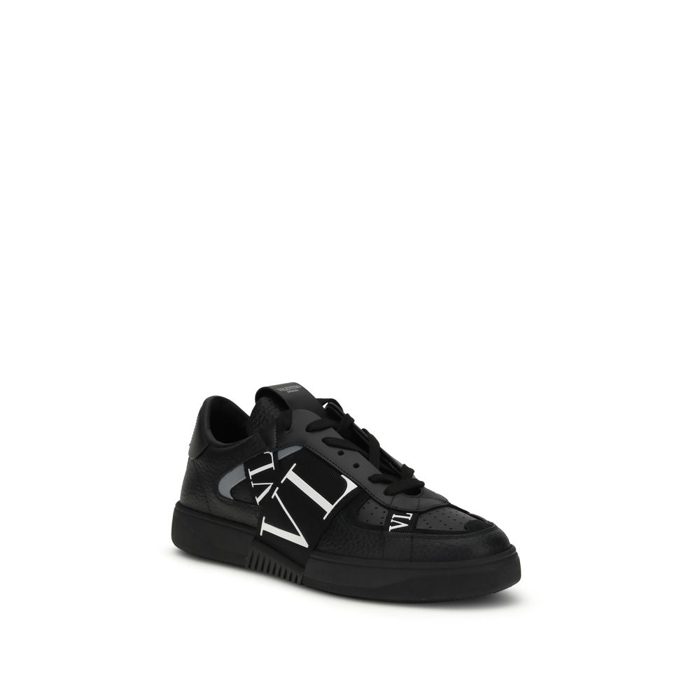 Valentino Garavani Black Calf Leather Bos Taurus Low Top Sneakers