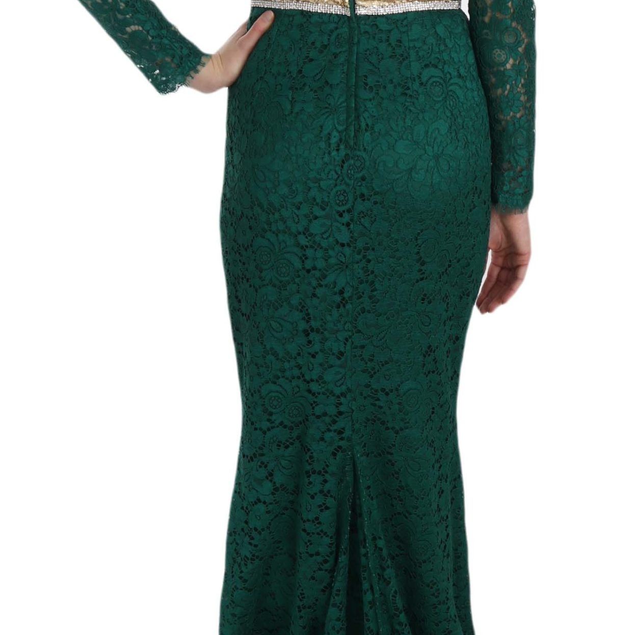Dolce & Gabbana Crystal Gold Belt Lace Sheath Gown Dress