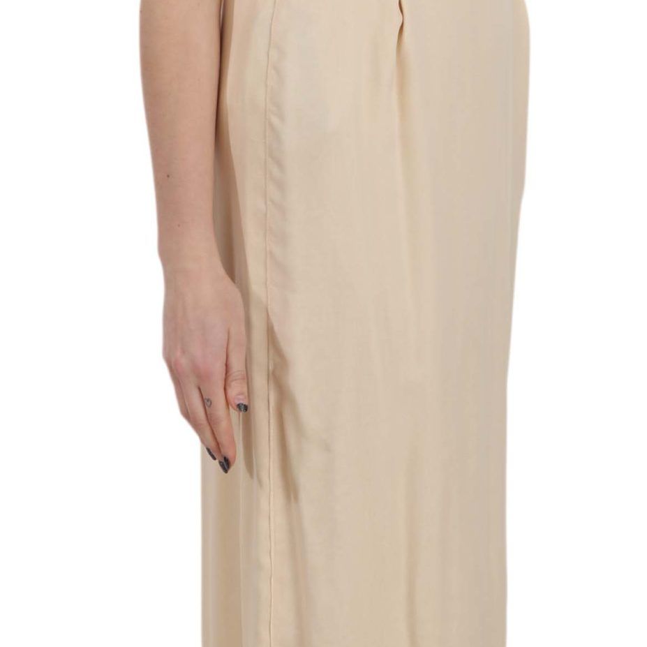 Dolce & Gabbana Beige Silk Column Cap Sleeve Gown Dress
