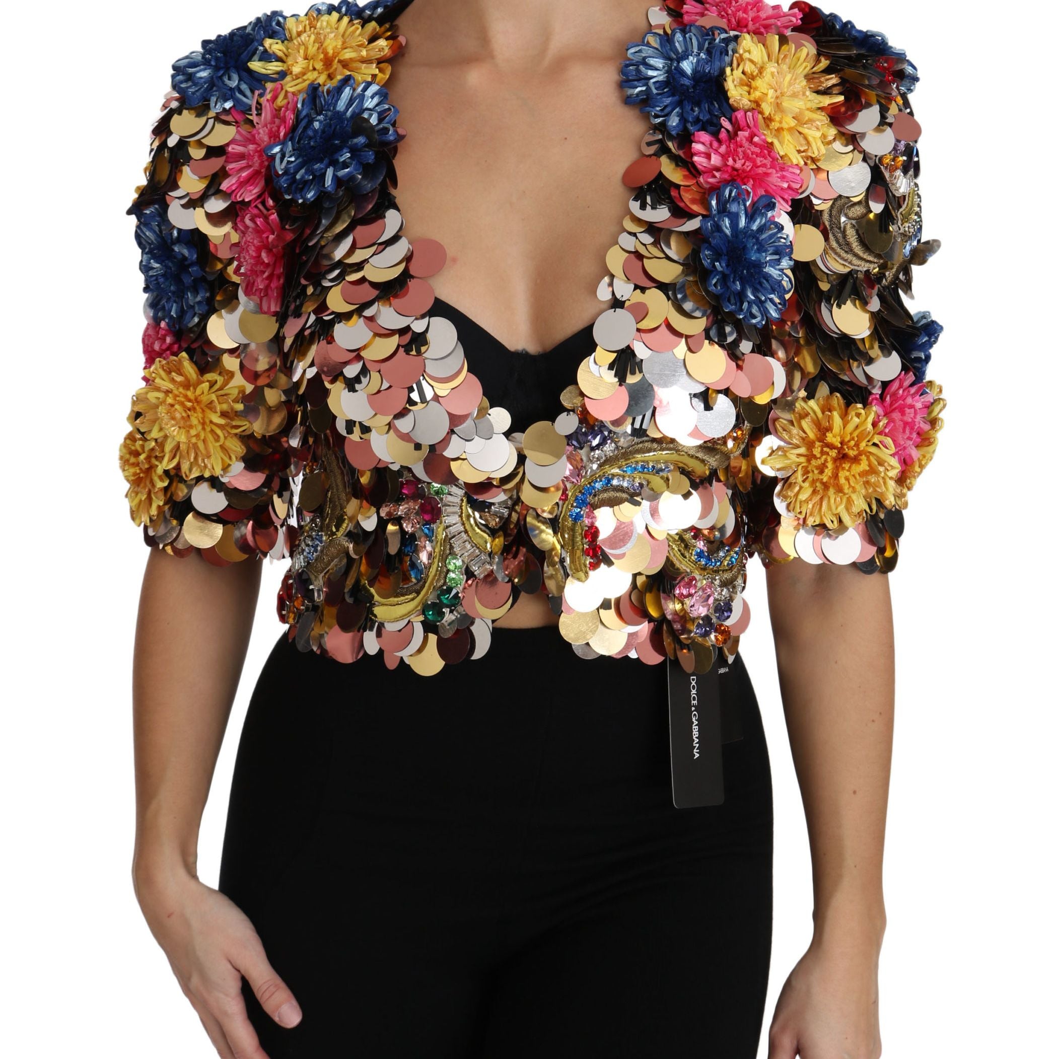 Dolce & Gabbana Crystal Sequined Floral Jacket Coat