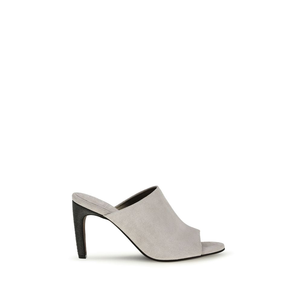 Brunello Cucinelli Gray Calf Leather Bos Taurus Mules