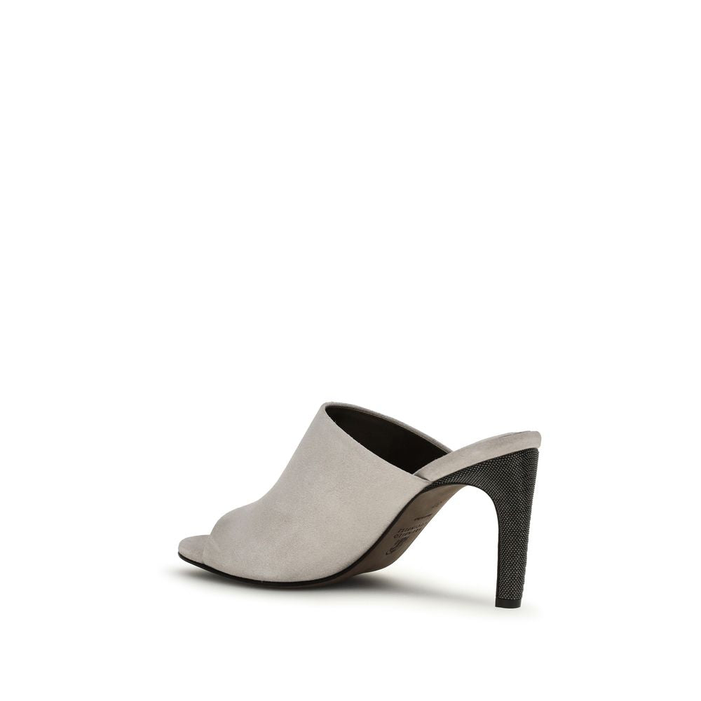 Brunello Cucinelli Gray Calf Leather Bos Taurus Mules