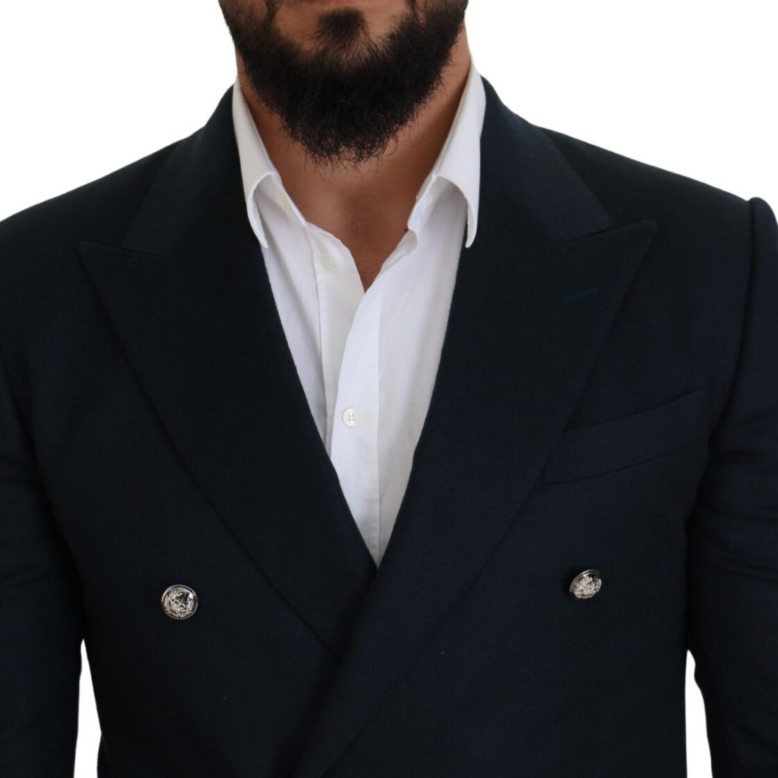 Dolce & Gabbana Blue Double Breasted Formal Coat Blazer