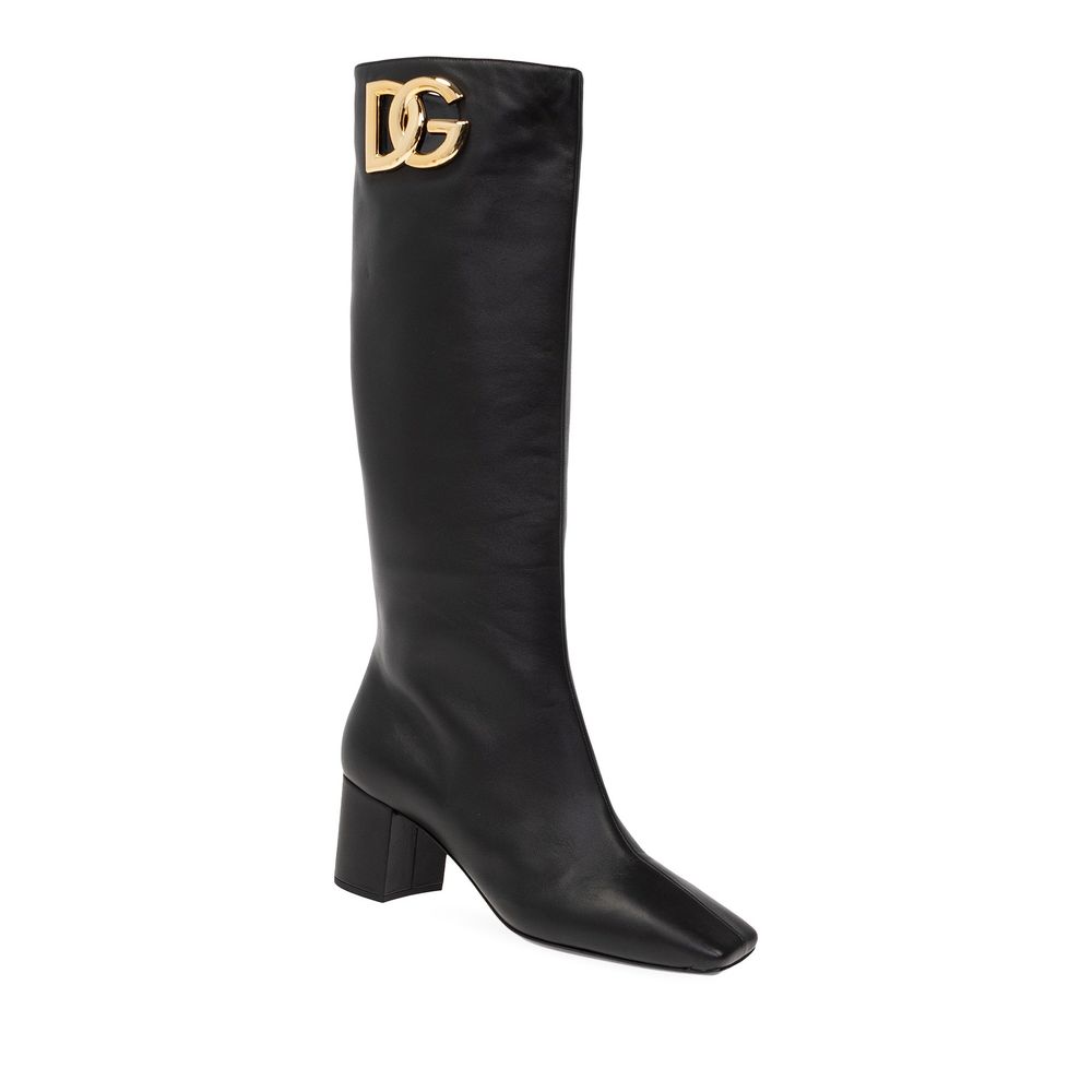 Dolce & Gabbana Black Calfskin High Heel Boots