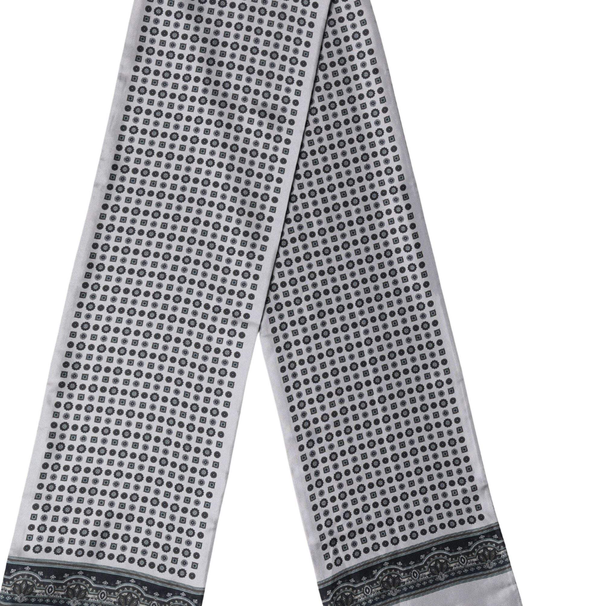 Dolce & Gabbana Grey Silk Geometric Print Pattern Fringe 140cm X 18cm Scarf