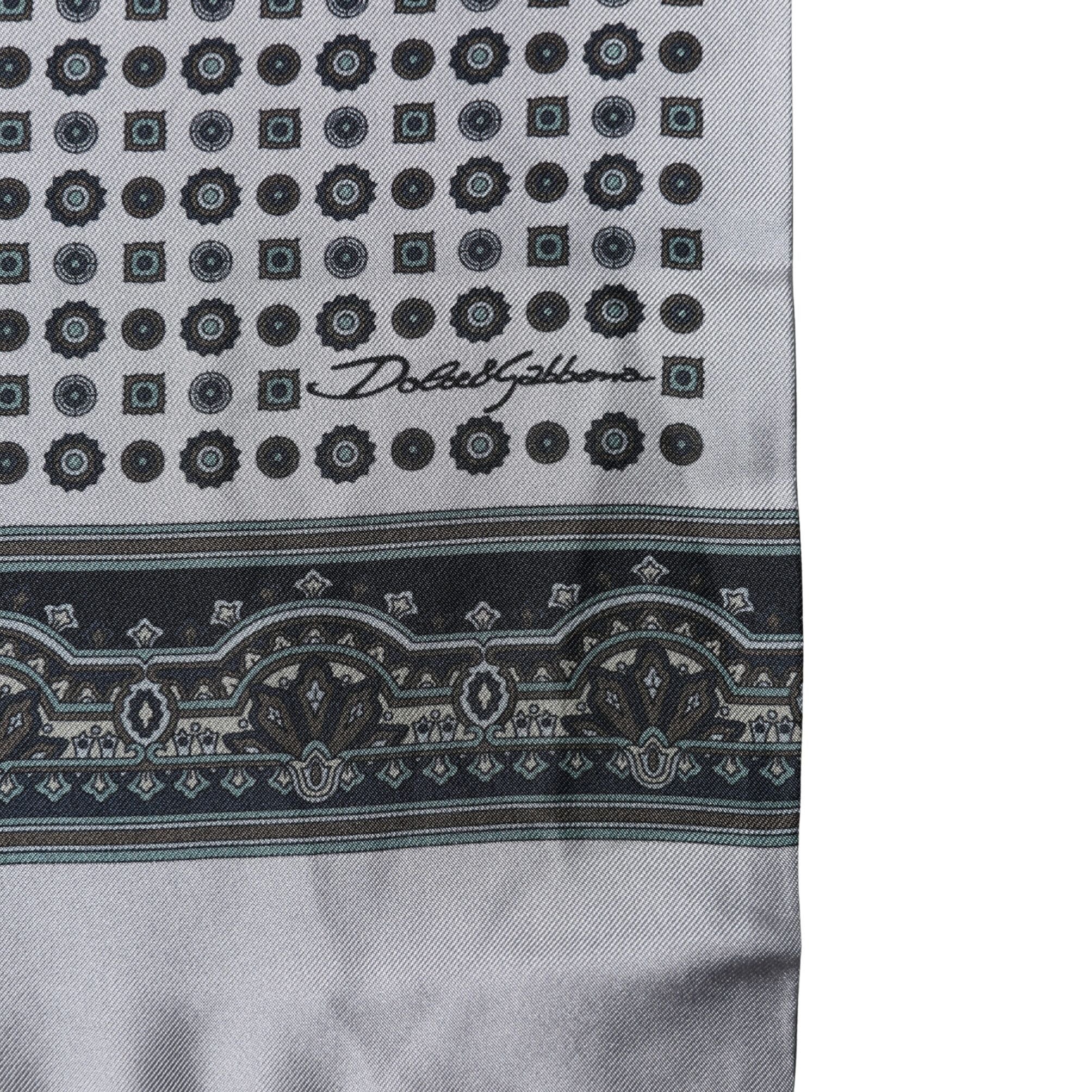 Dolce & Gabbana Grey Silk Geometric Print Pattern Fringe 140cm X 18cm Scarf