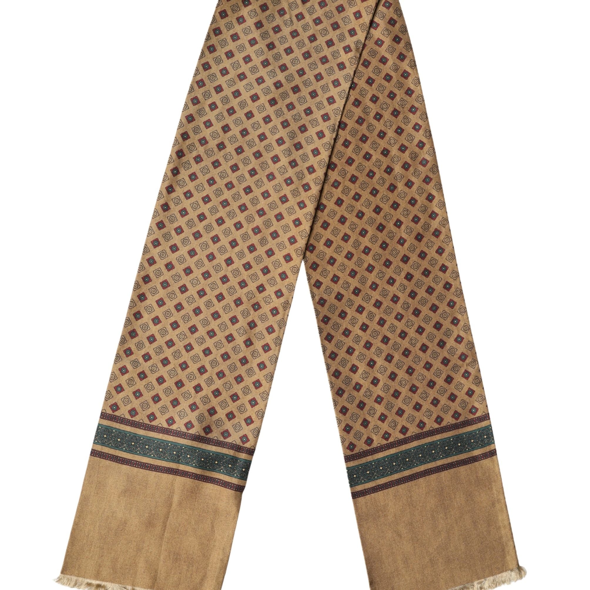 Dolce & Gabbana Brown Silk Geometric Pattern Fringe 132cm X 16cm Scarf