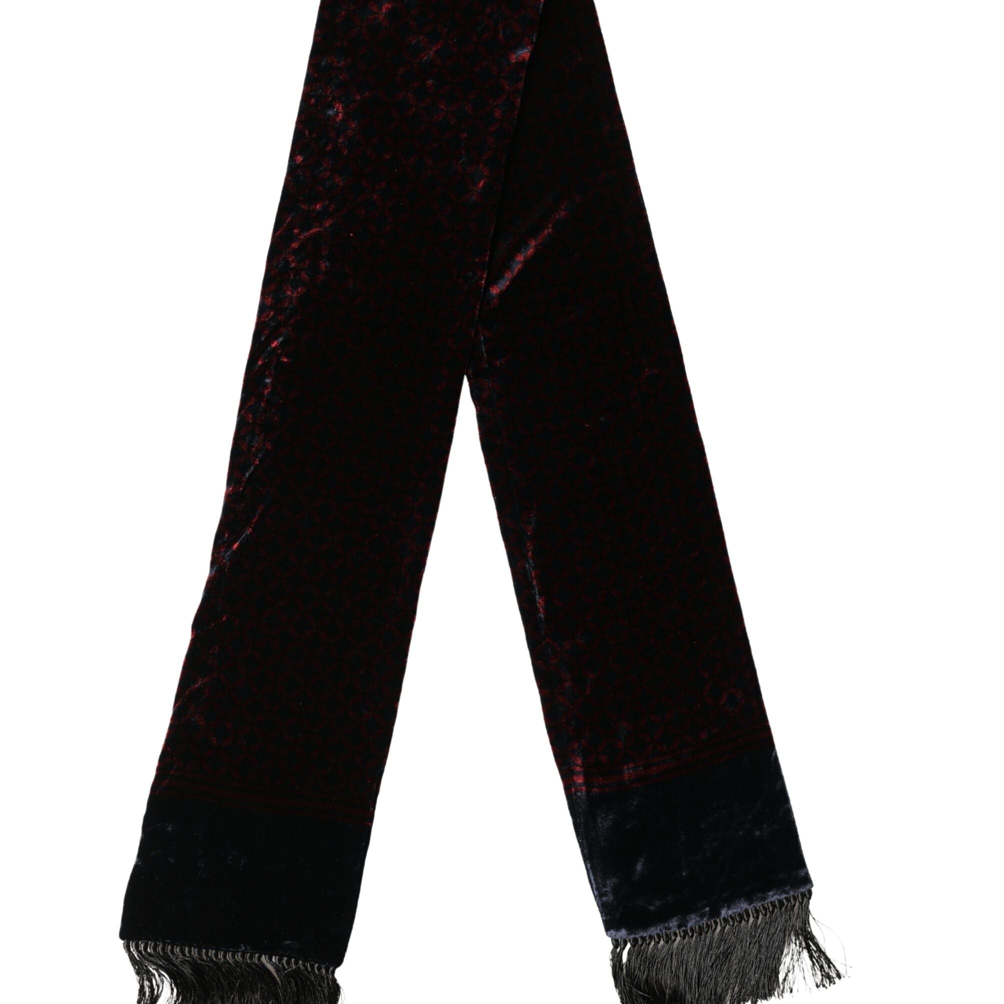 Dolce & Gabbana Black Red Rayon Geometric Pattern Fringe 140cm X 16cm Scarf