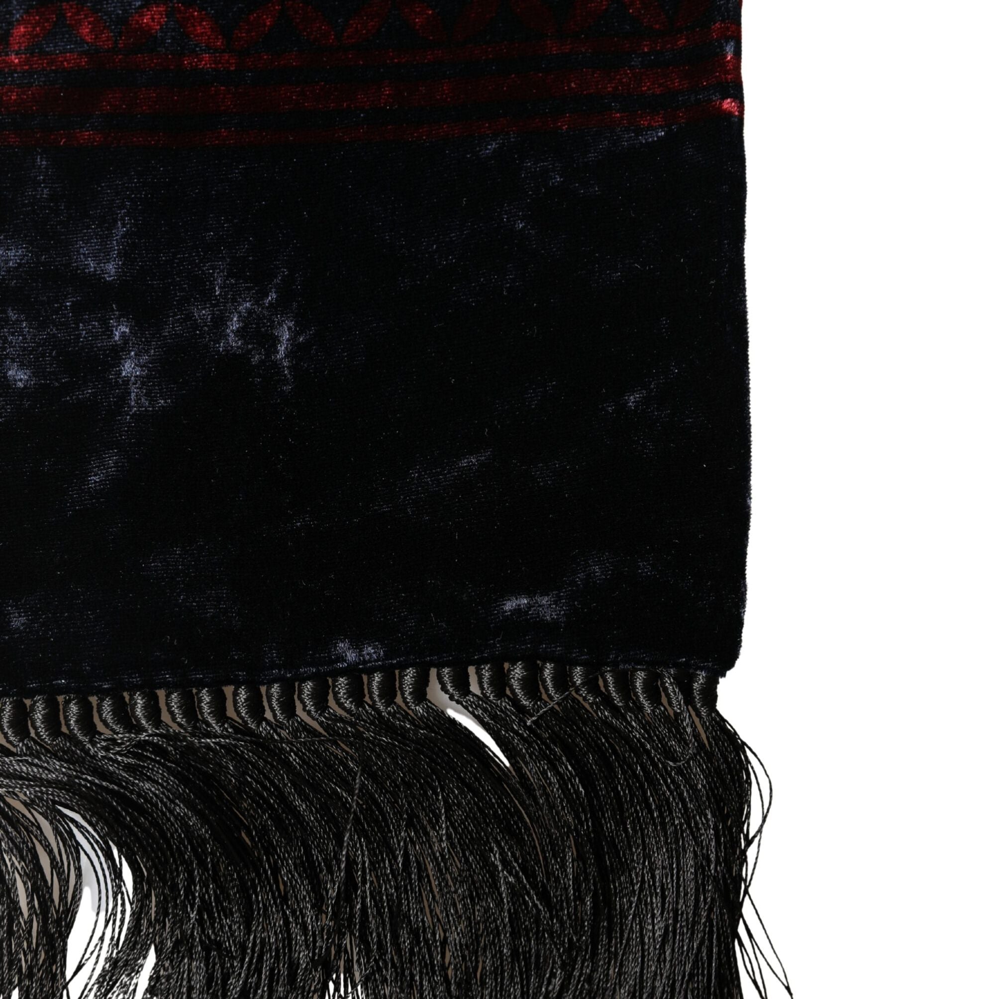 Dolce & Gabbana Black Red Rayon Geometric Pattern Fringe 140cm X 16cm Scarf