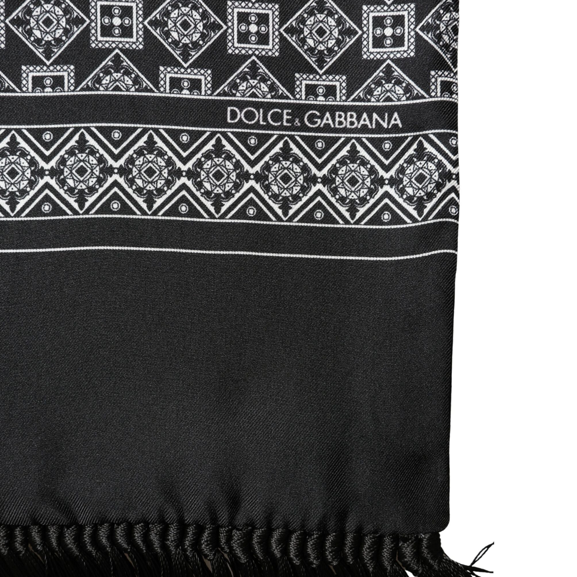 Dolce & Gabbana Black White Silk Geometric Neck Wrap 142cm X 15cm Scarf