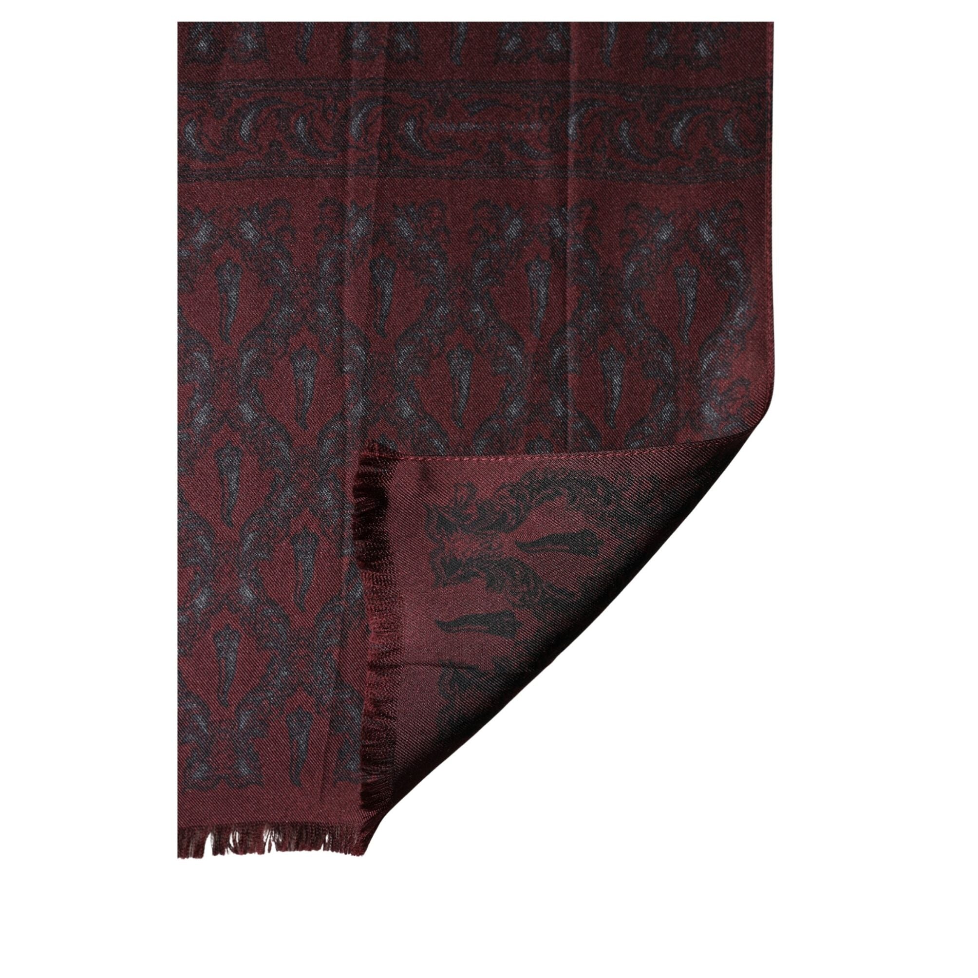 Dolce & Gabbana Burgundy Black Silk Paisley Foulard 135cm X 22cm Scarf