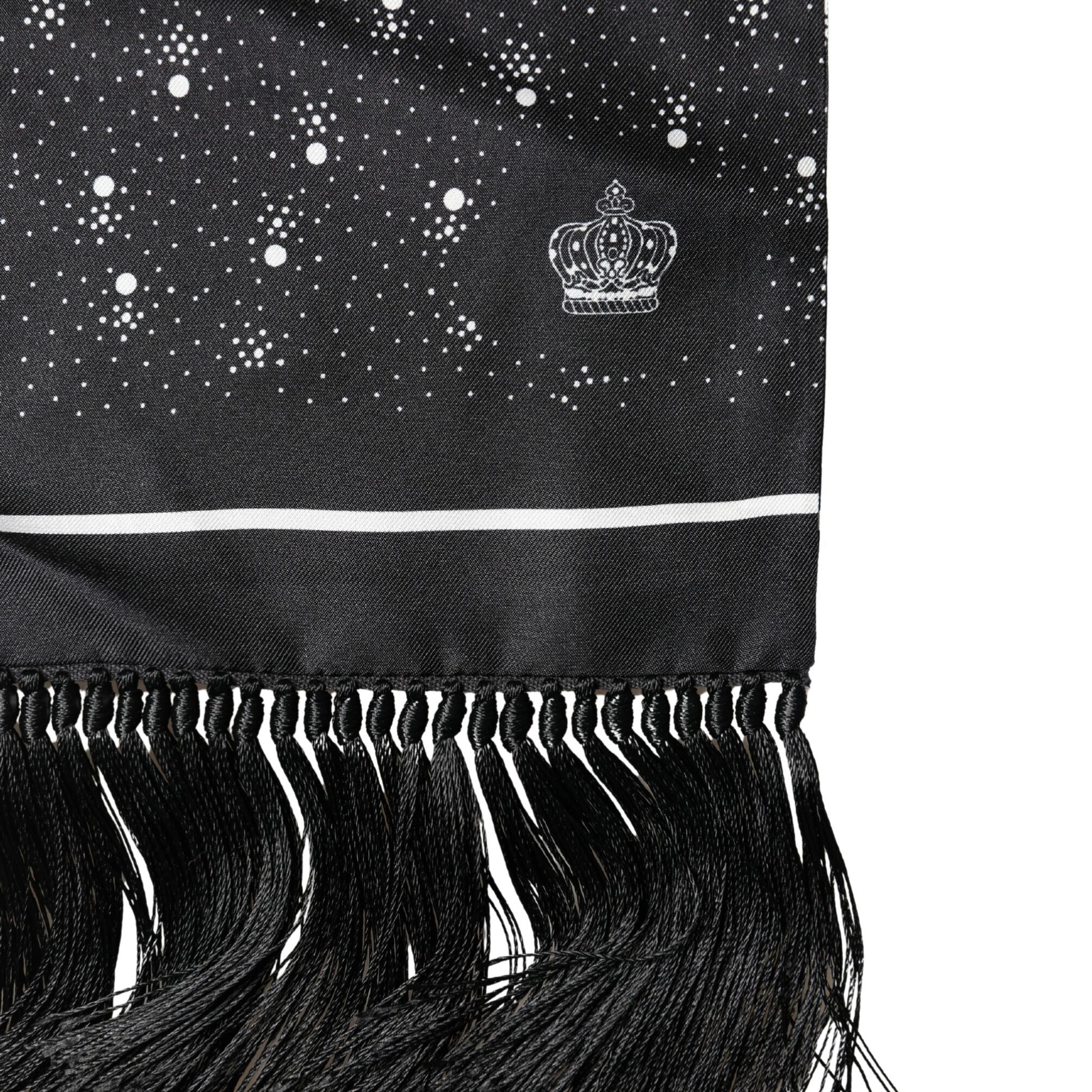 Dolce & Gabbana Black White Silk Dotted Print Foulard 140cm X 15cm Scarf