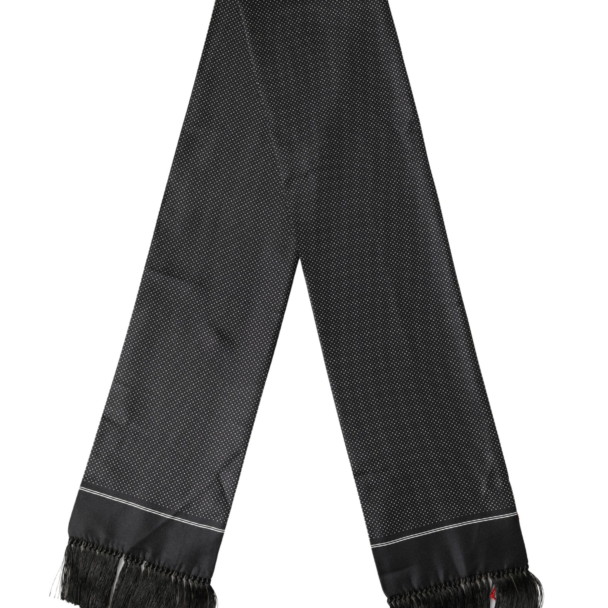 Dolce & Gabbana Black Silk Polka Dot Crown Foulard 140cm X 16.5cm Scarf
