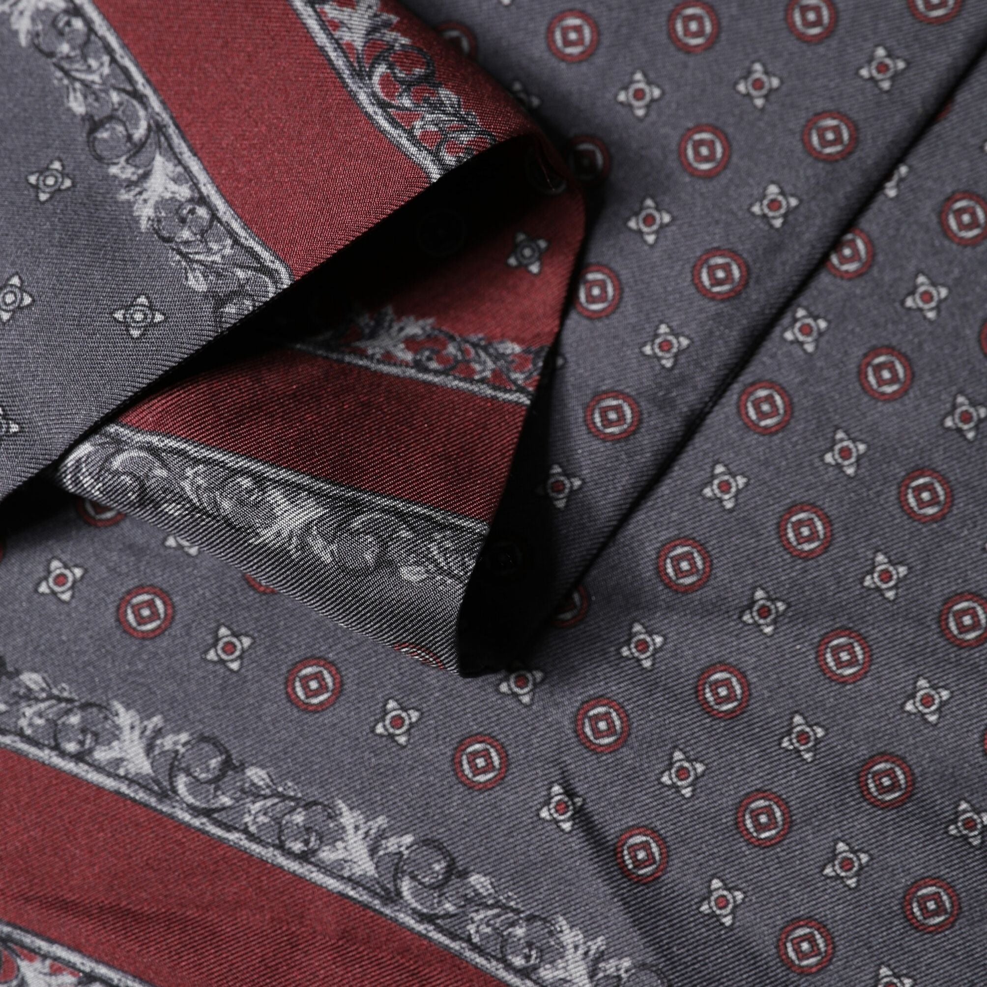 Dolce & Gabbana Burgundy Gray Patterned Fringe Foulard 141cm X 15.5cm Scarf