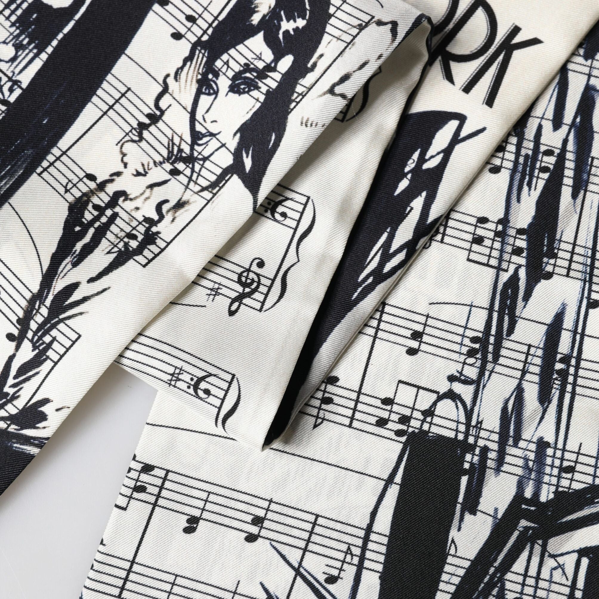 Dolce & Gabbana White Black Music City Print Silk Fringe 141cm X 15cm Scarf