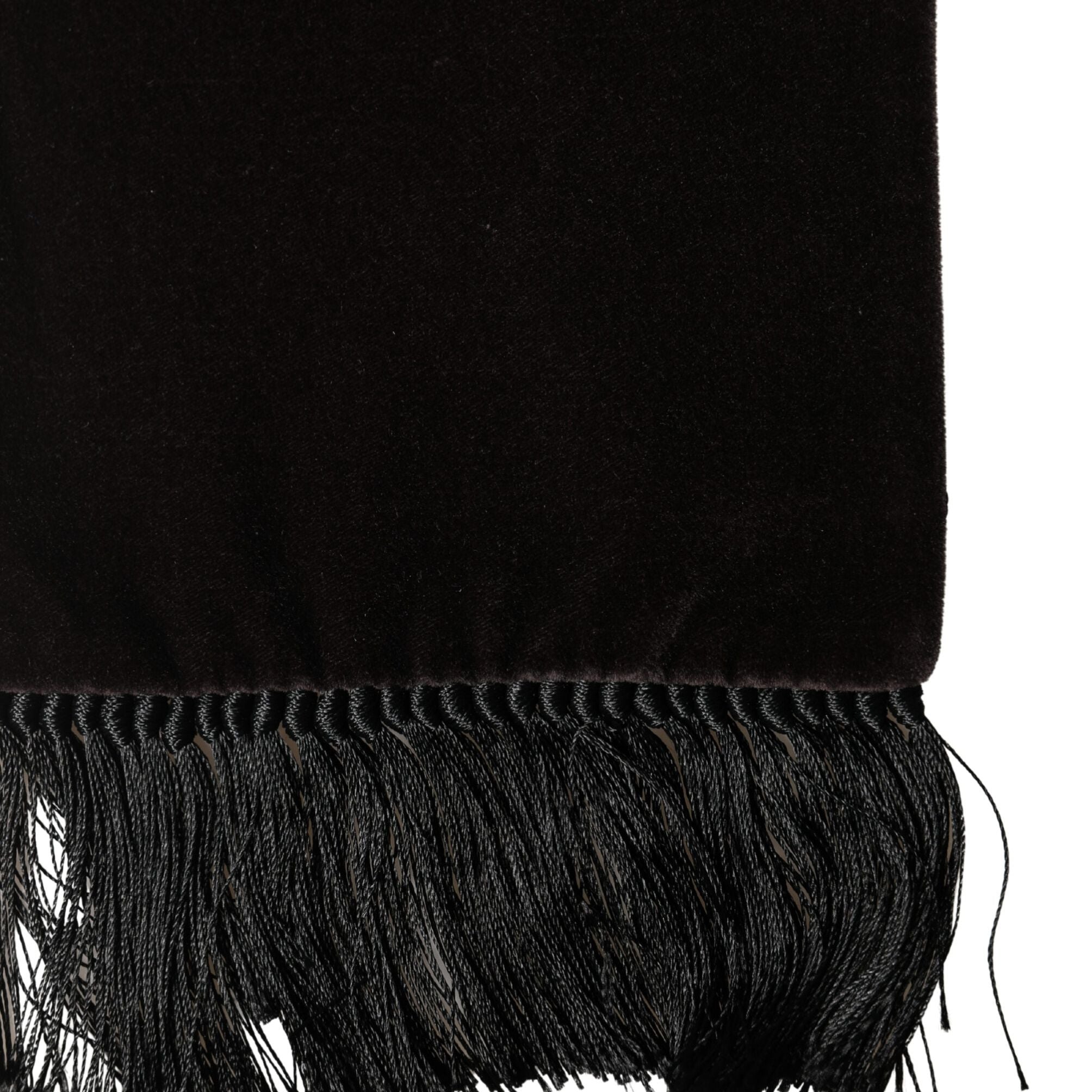 Dolce & Gabbana Black Silk Fringe Neck Wrap Foulard 139.5cm x 15.5cm Scarf