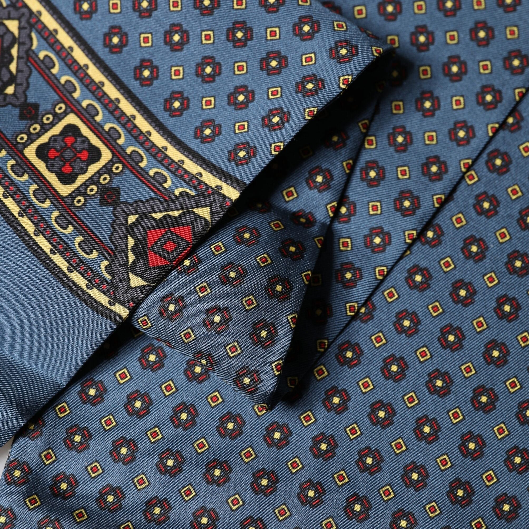 Dolce & Gabbana Blue Silk Geometric Fringe Foulard 134cm x 15.5cm Scarf